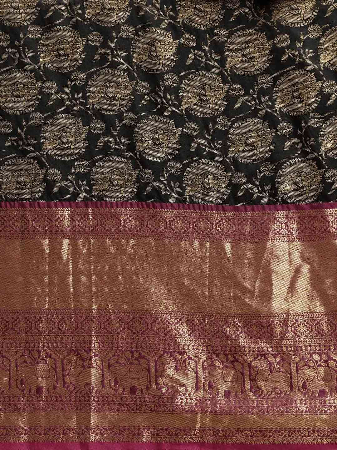 Soft Silk Black Colour Kanjivaaram Zari & Butta Weaving Saree