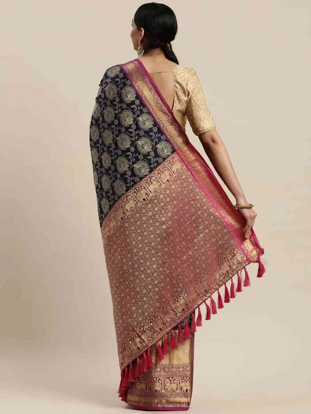 Soft Silk Navy Colour Kanjivaaram Zari & Butta Weaving Saree