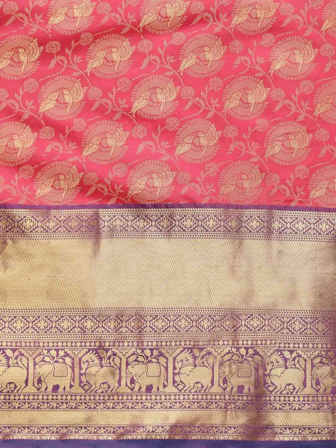 Soft Silk Pink Colour Kanjivaaram Zari & Butta Weaving Saree