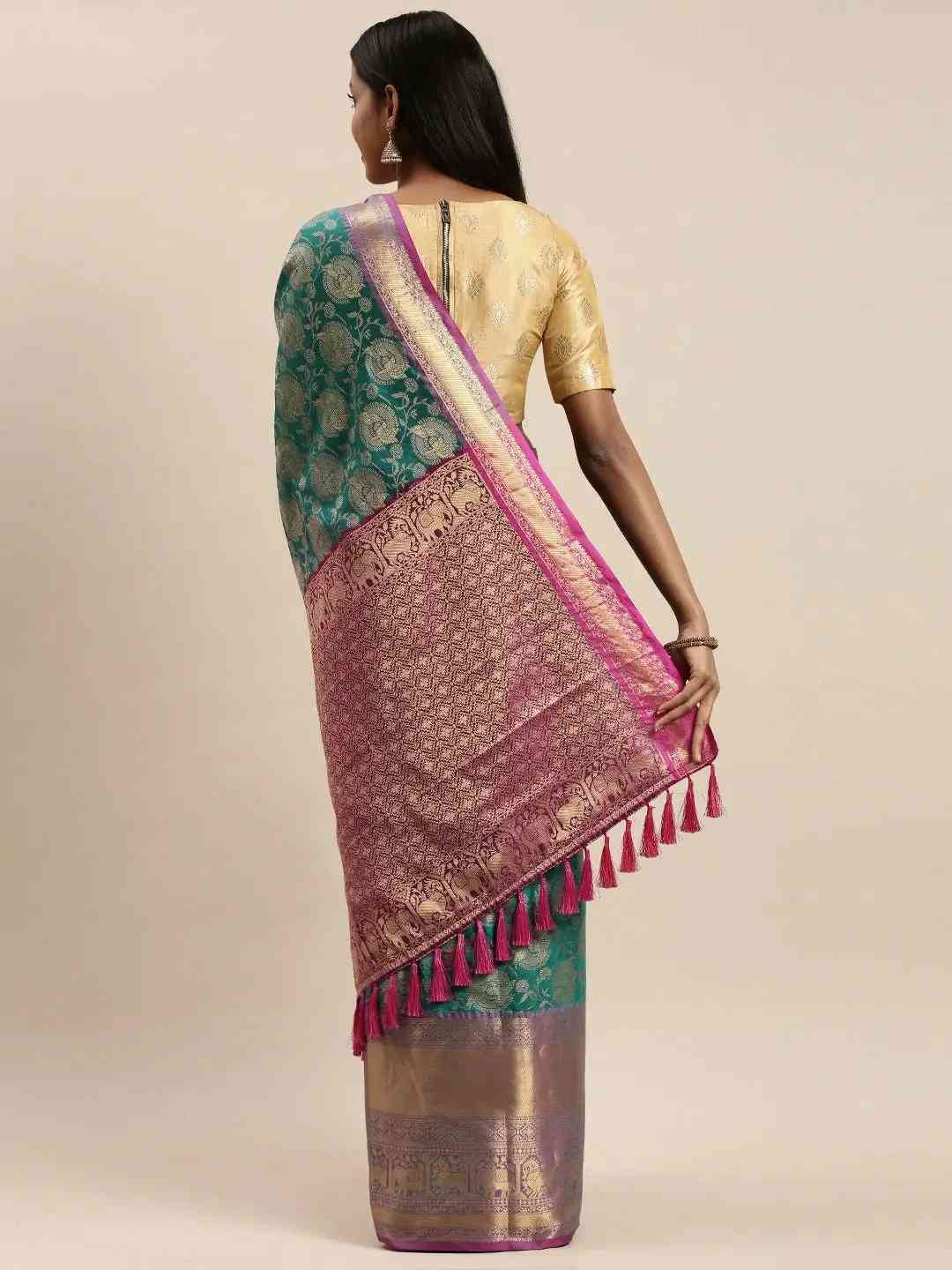 Soft Silk Rama Colour Kanjivaaram Zari & Butta Weaving Saree