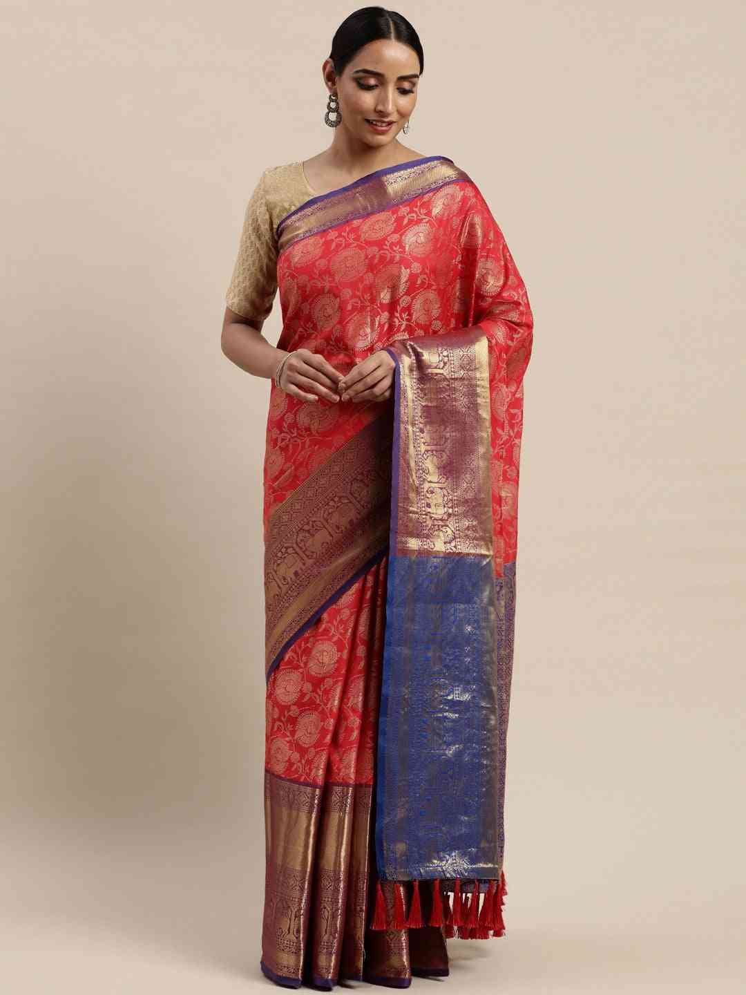 Soft Silk Red Colour Kanjivaaram Zari & Butta Weaving Saree