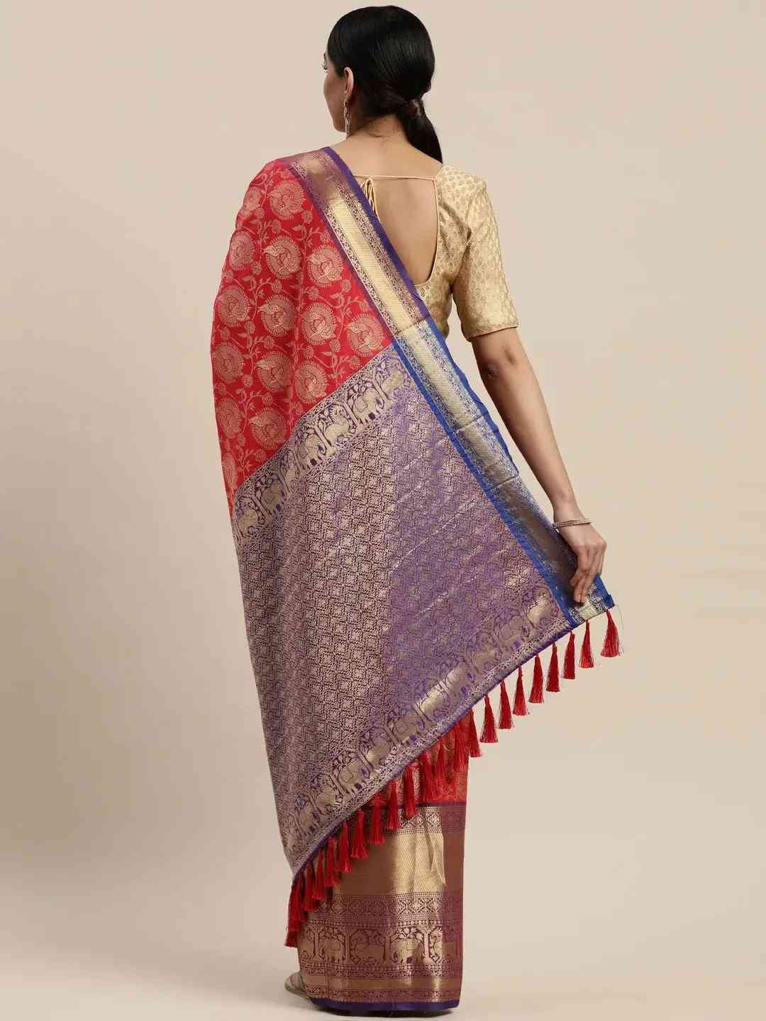 Soft Silk Red Colour Kanjivaaram Zari & Butta Weaving Saree