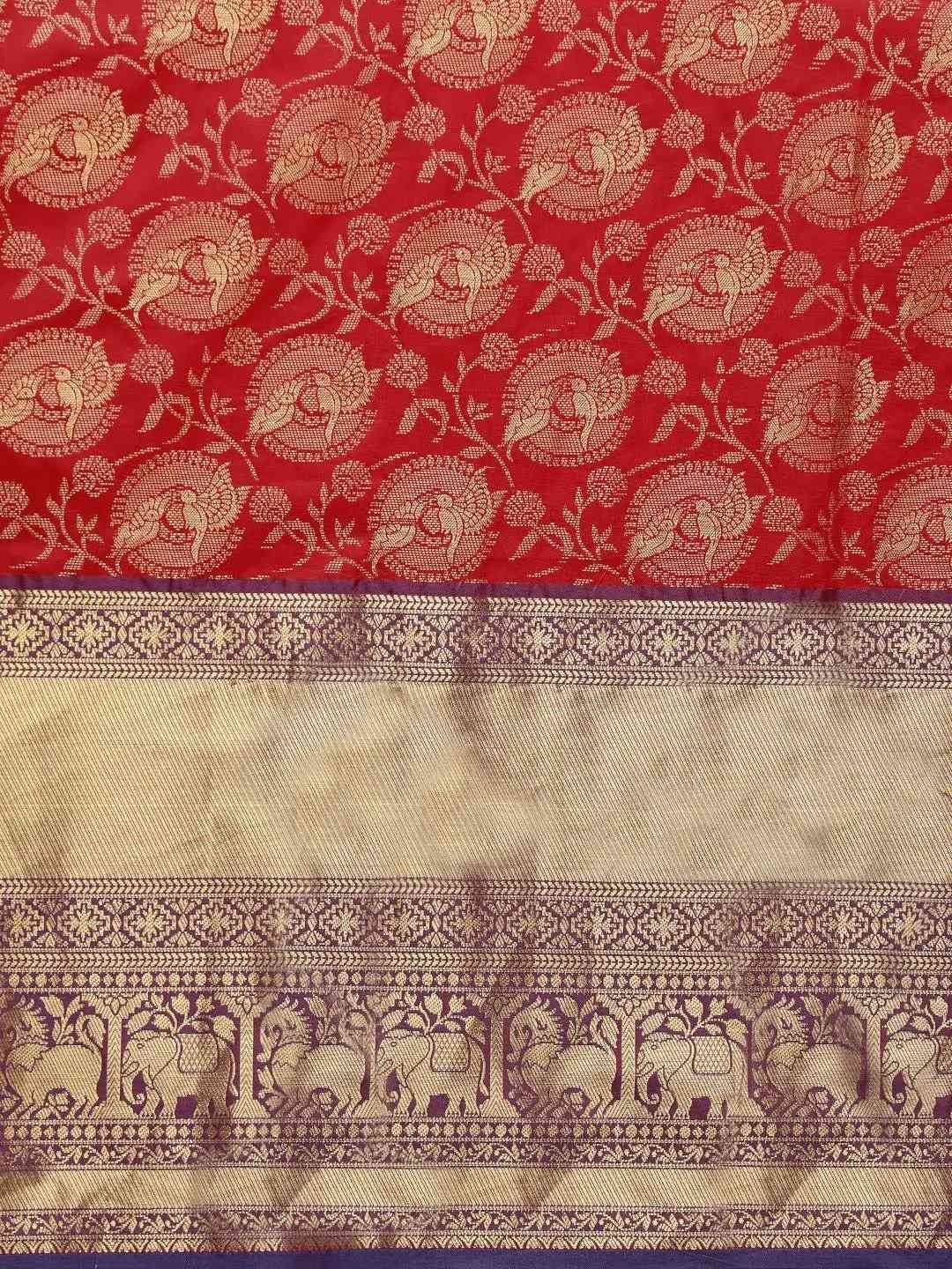 Soft Silk Red Colour Kanjivaaram Zari & Butta Weaving Saree