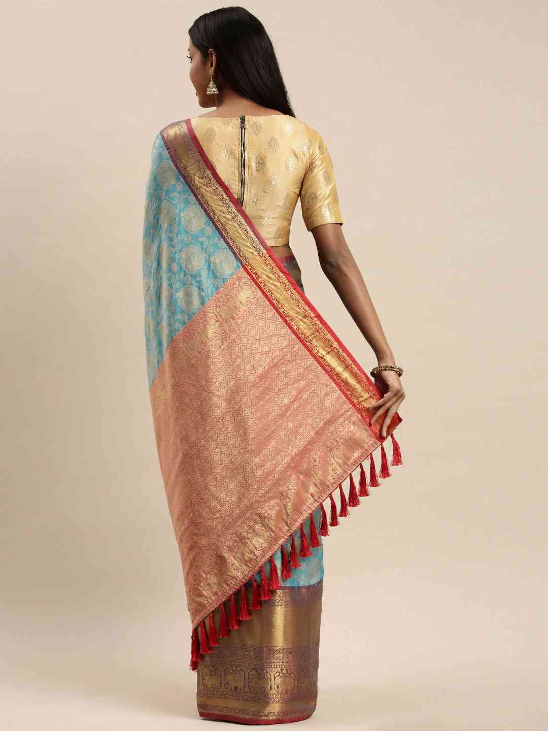 Soft Silk Light Blue Colour Kanjivaaram Zari & Butta Weaving Saree