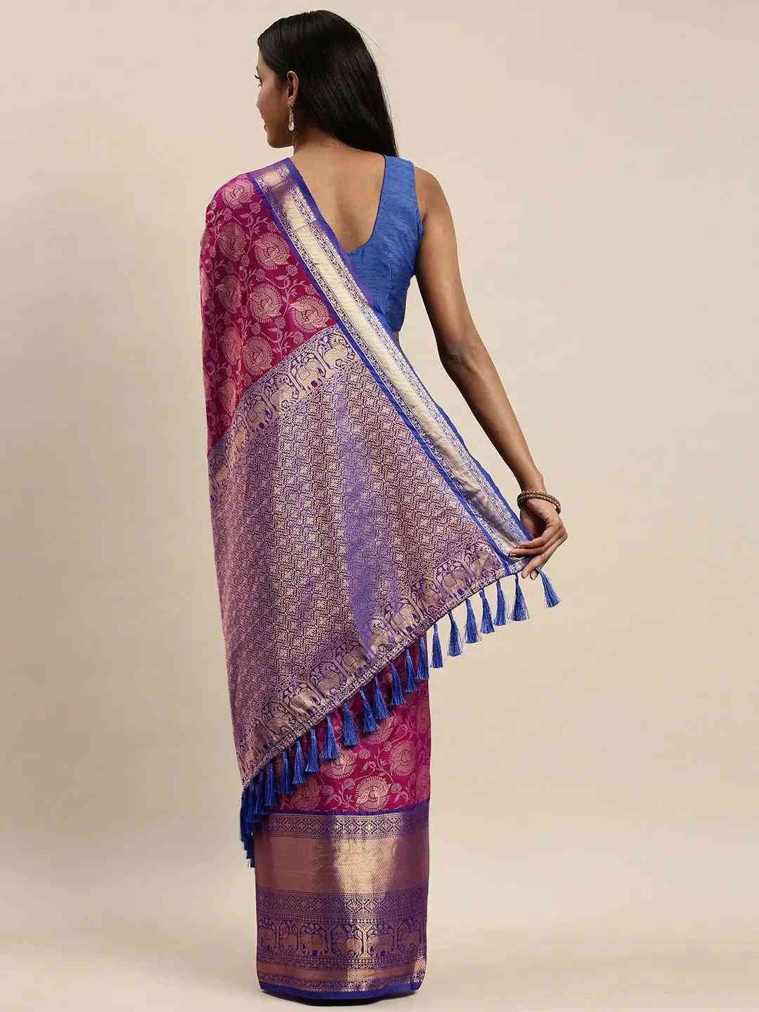 Soft Silk Wine Colour Kanjivaaram Zari & Butta Weaving Saree