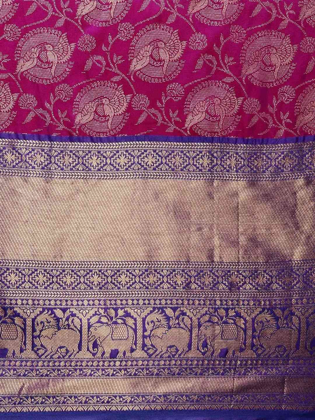 Soft Silk Wine Colour Kanjivaaram Zari & Butta Weaving Saree