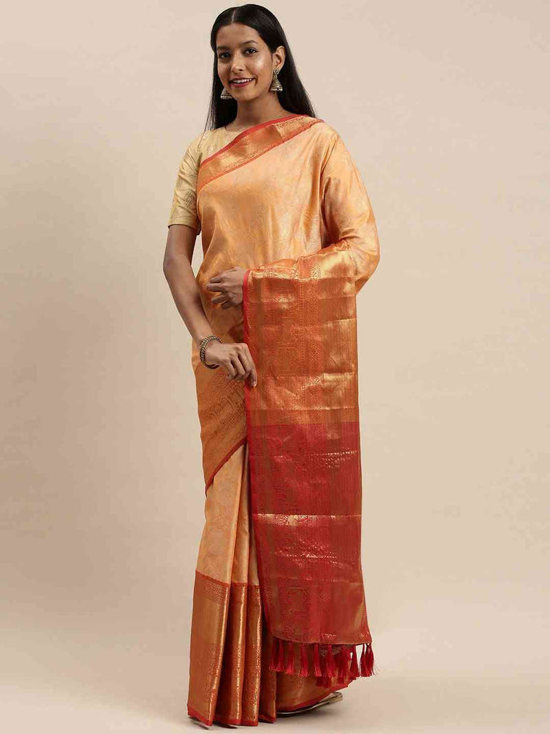 Soft Silk Yellow Colour Kanjivaaram Zari & Butta Weaving Saree