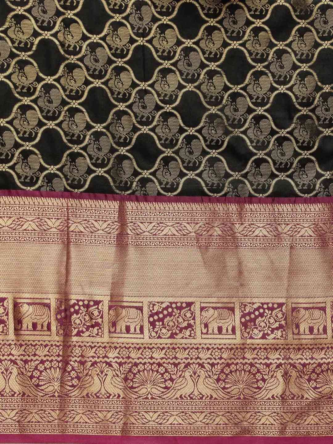Soft Silk Black Colour Kanjivaaram Traditional Wear Saree