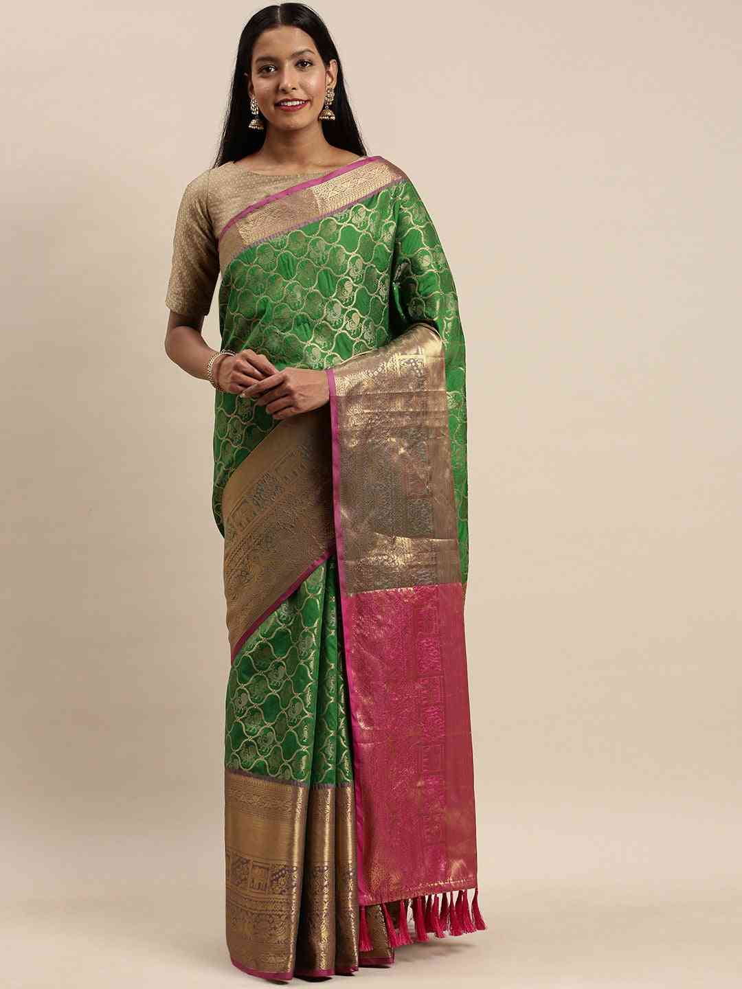 Soft Silk Dark Green Colour Kanjivaaram Traditional Wear Saree