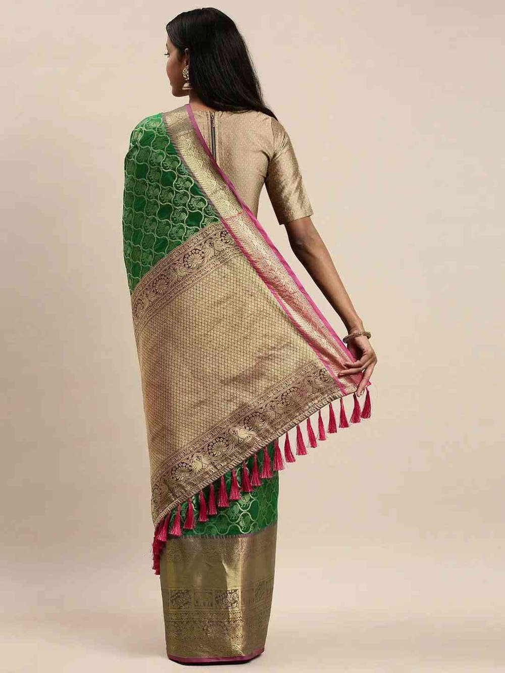 Soft Silk Dark Green Colour Kanjivaaram Traditional Wear Saree