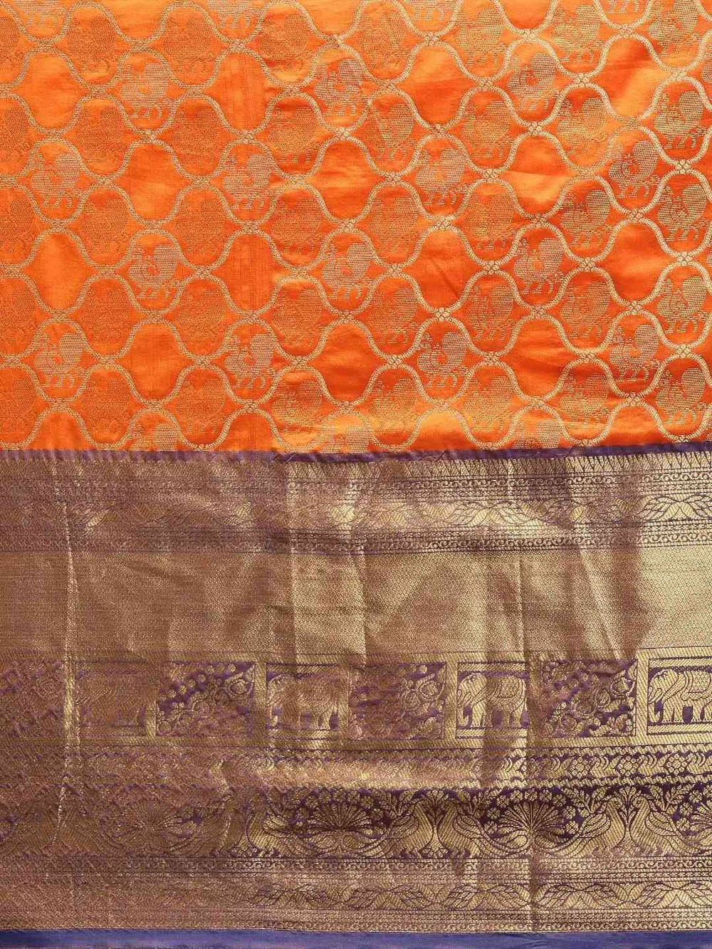 Soft Silk Orange Colour Kanjivaaram Traditional Wear Saree