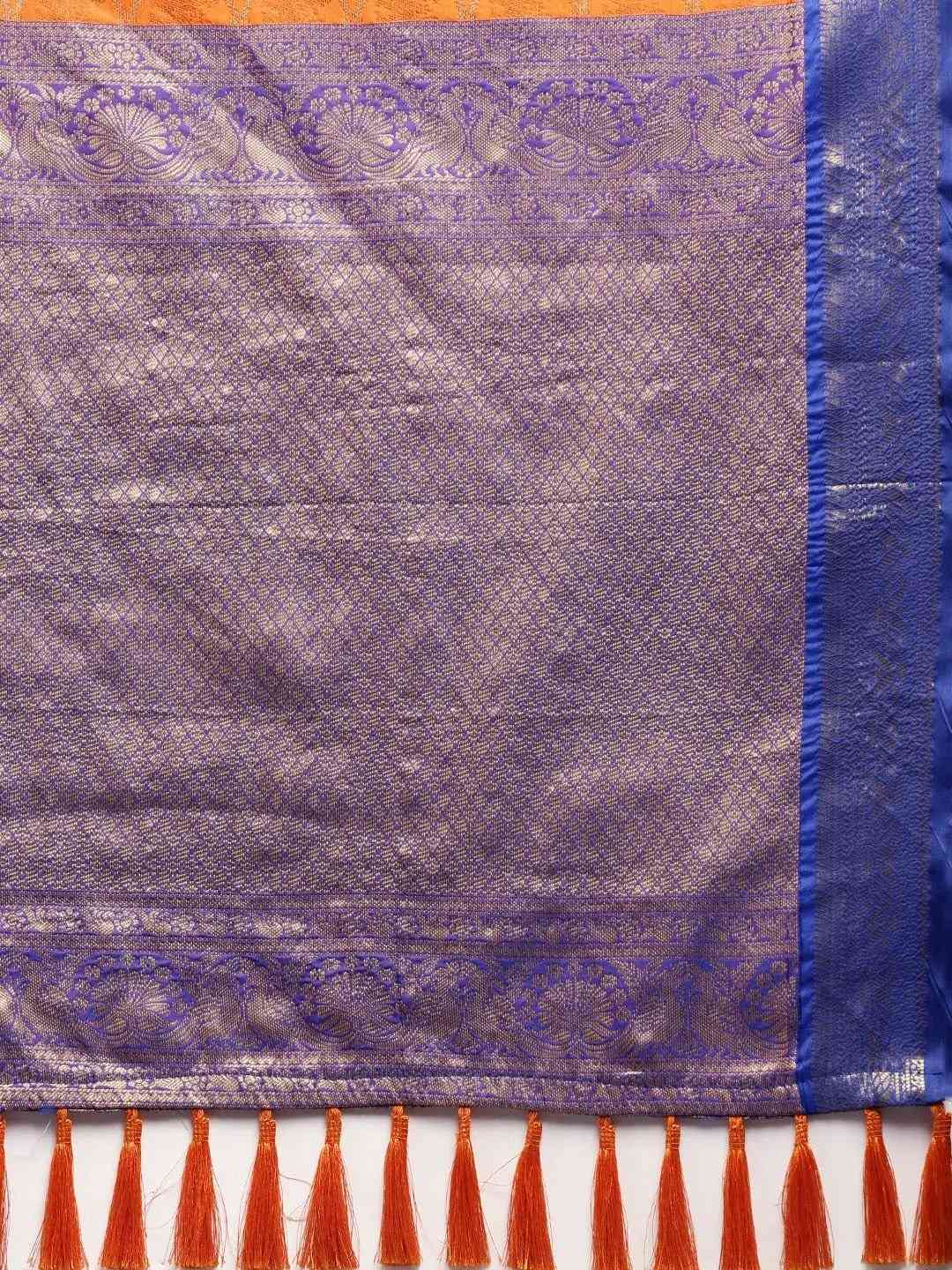Soft Silk Orange Colour Kanjivaaram Traditional Wear Saree