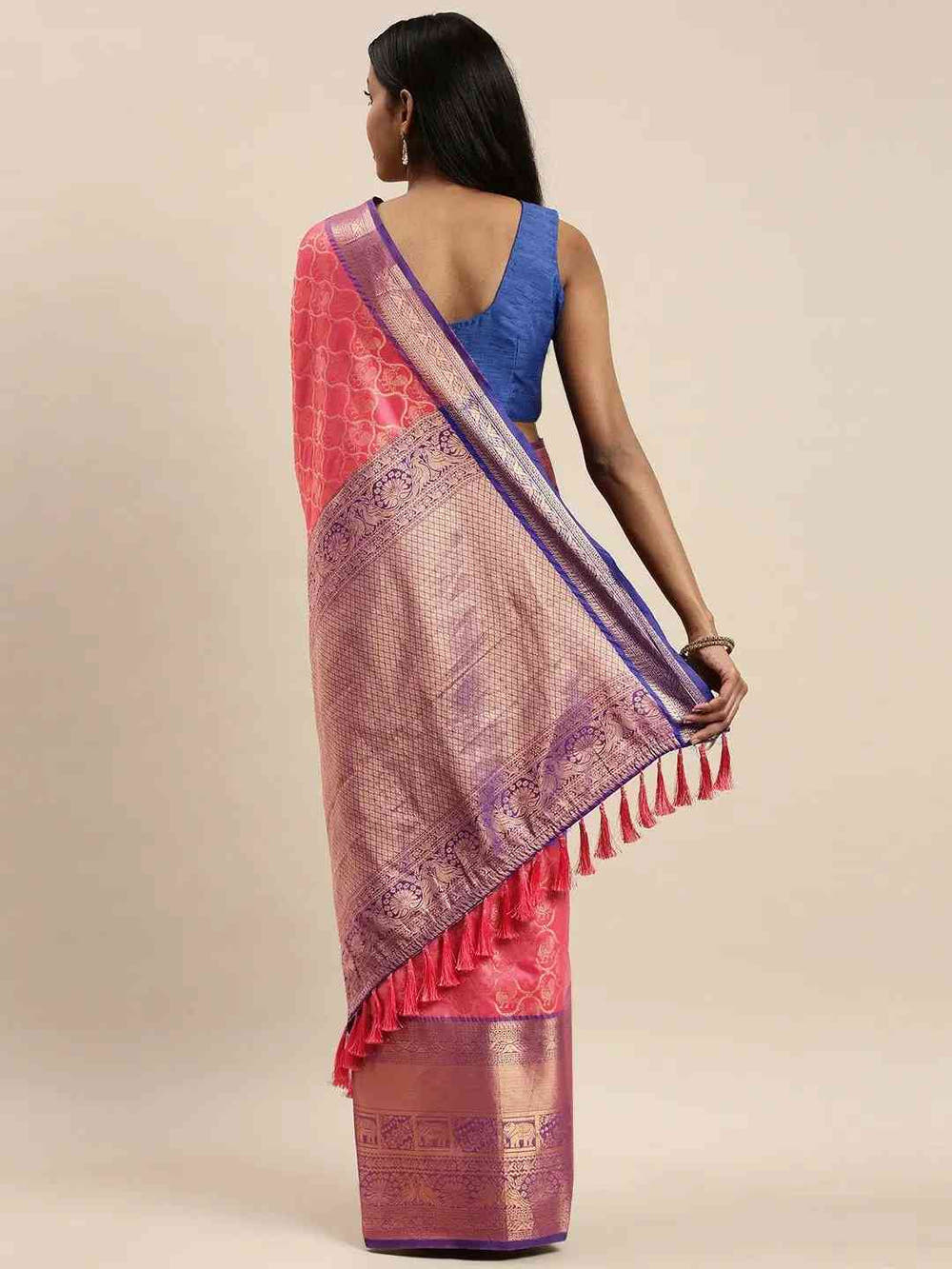 Soft Silk Gajari Colour Kanjivaaram Traditional Wear Saree