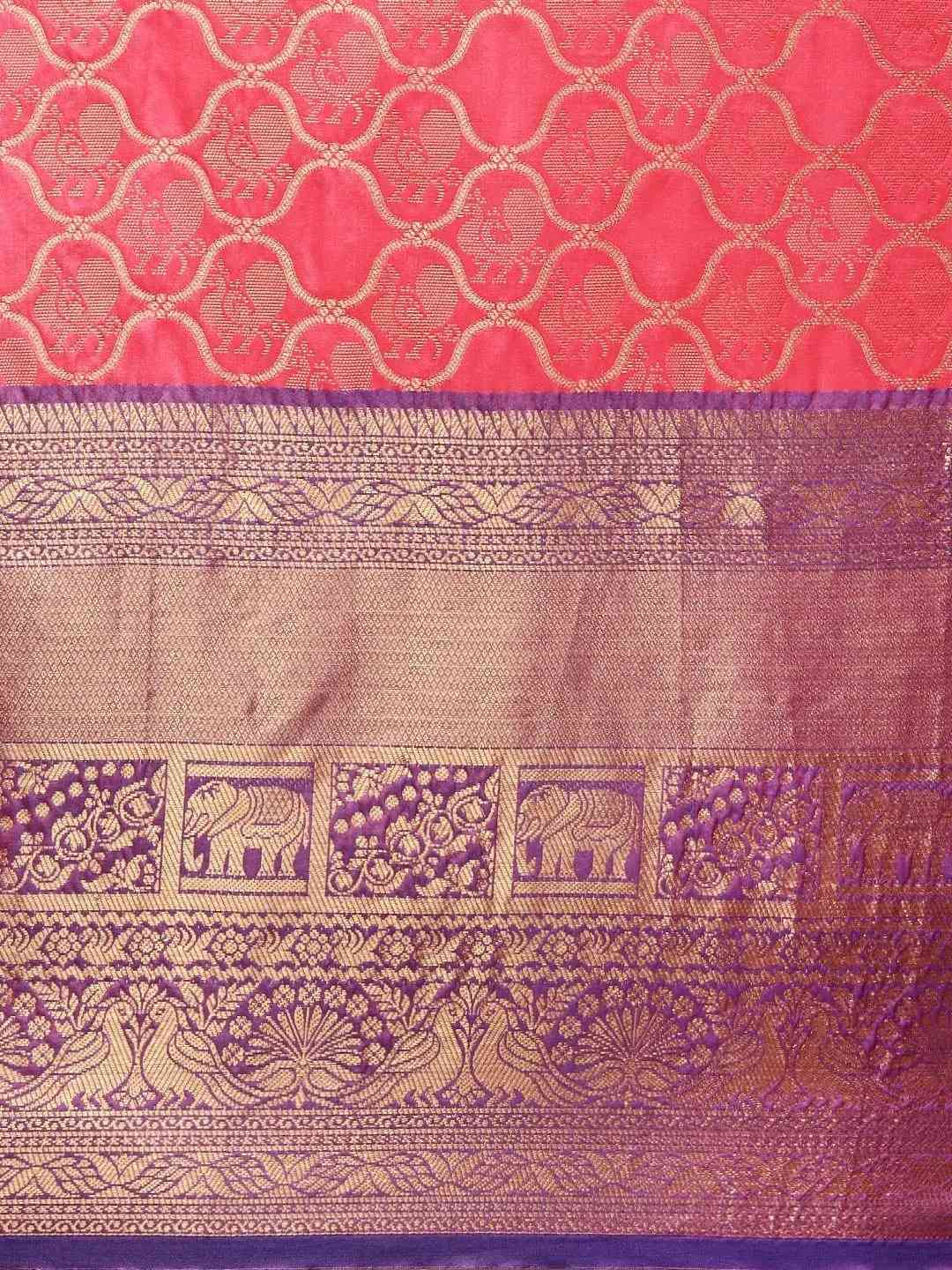 Soft Silk Gajari Colour Kanjivaaram Traditional Wear Saree