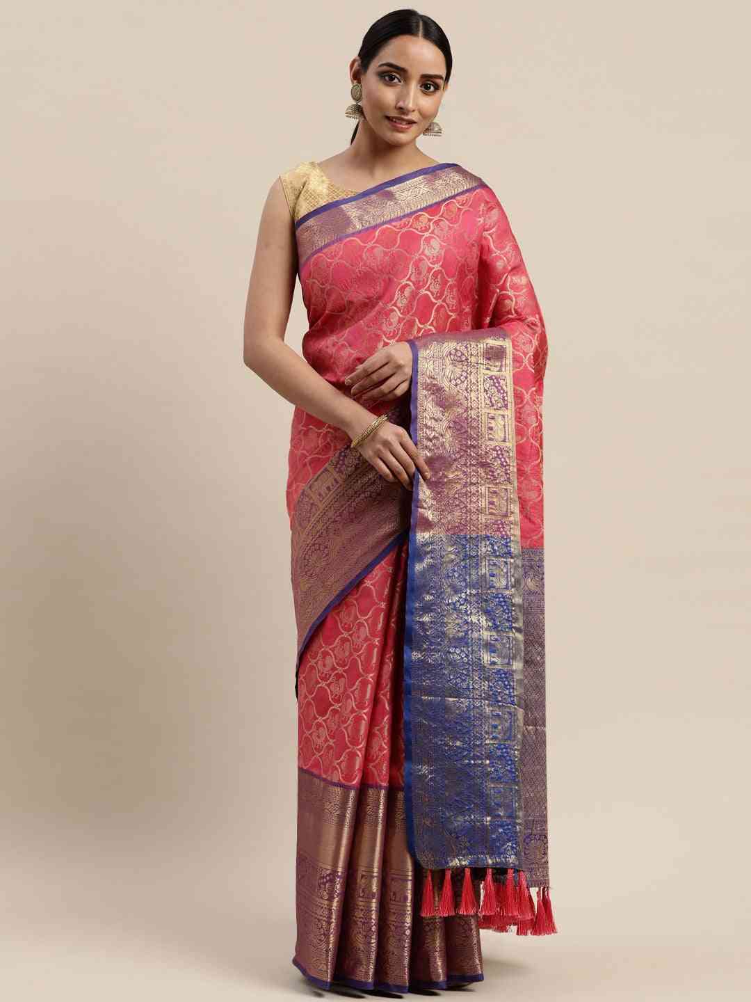 Soft Silk Pink Colour Kanjivaaram Traditional Wear Saree