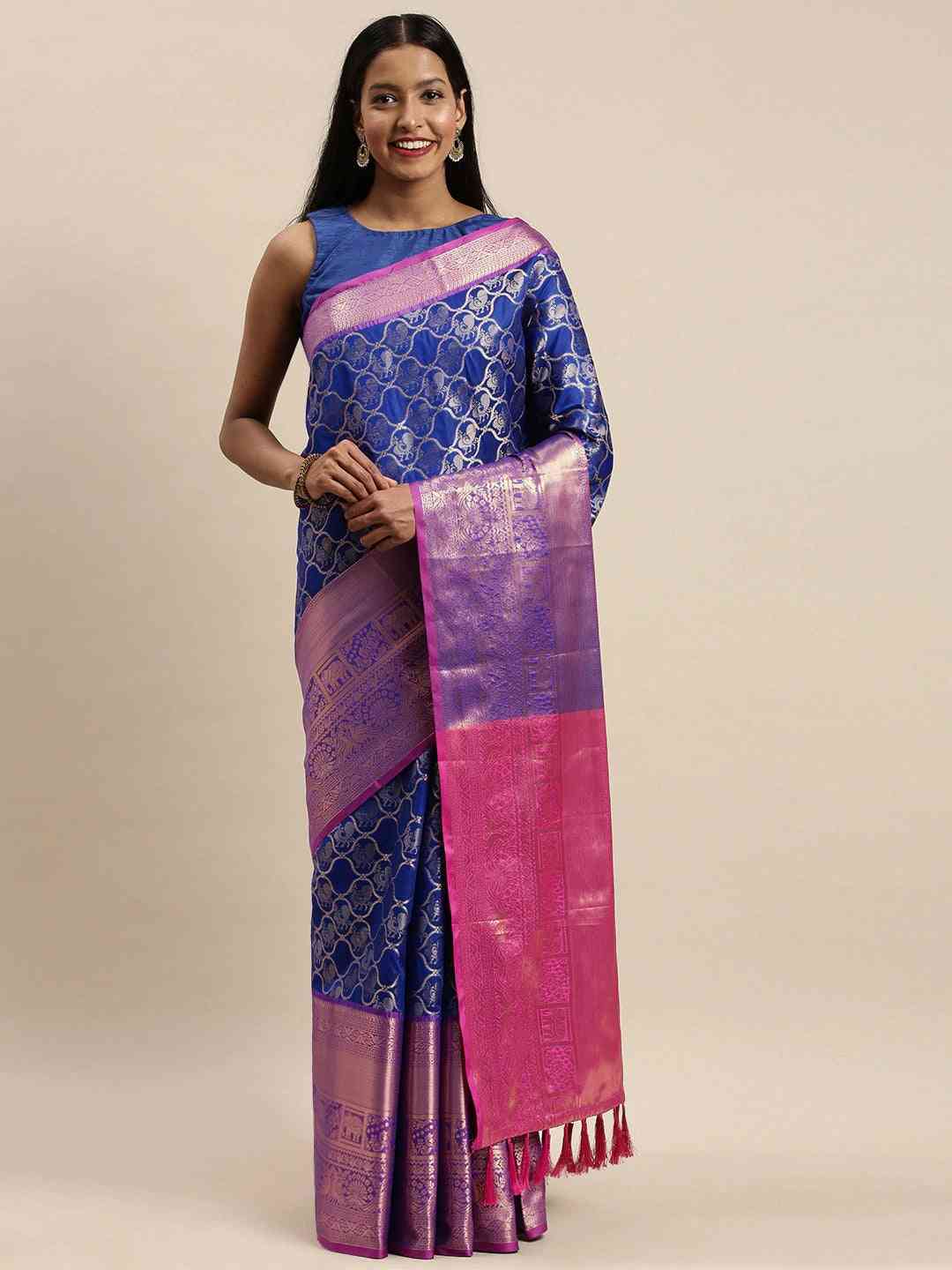 Soft Silk Royal Blue Colour Kanjivaaram Traditional Wear Saree