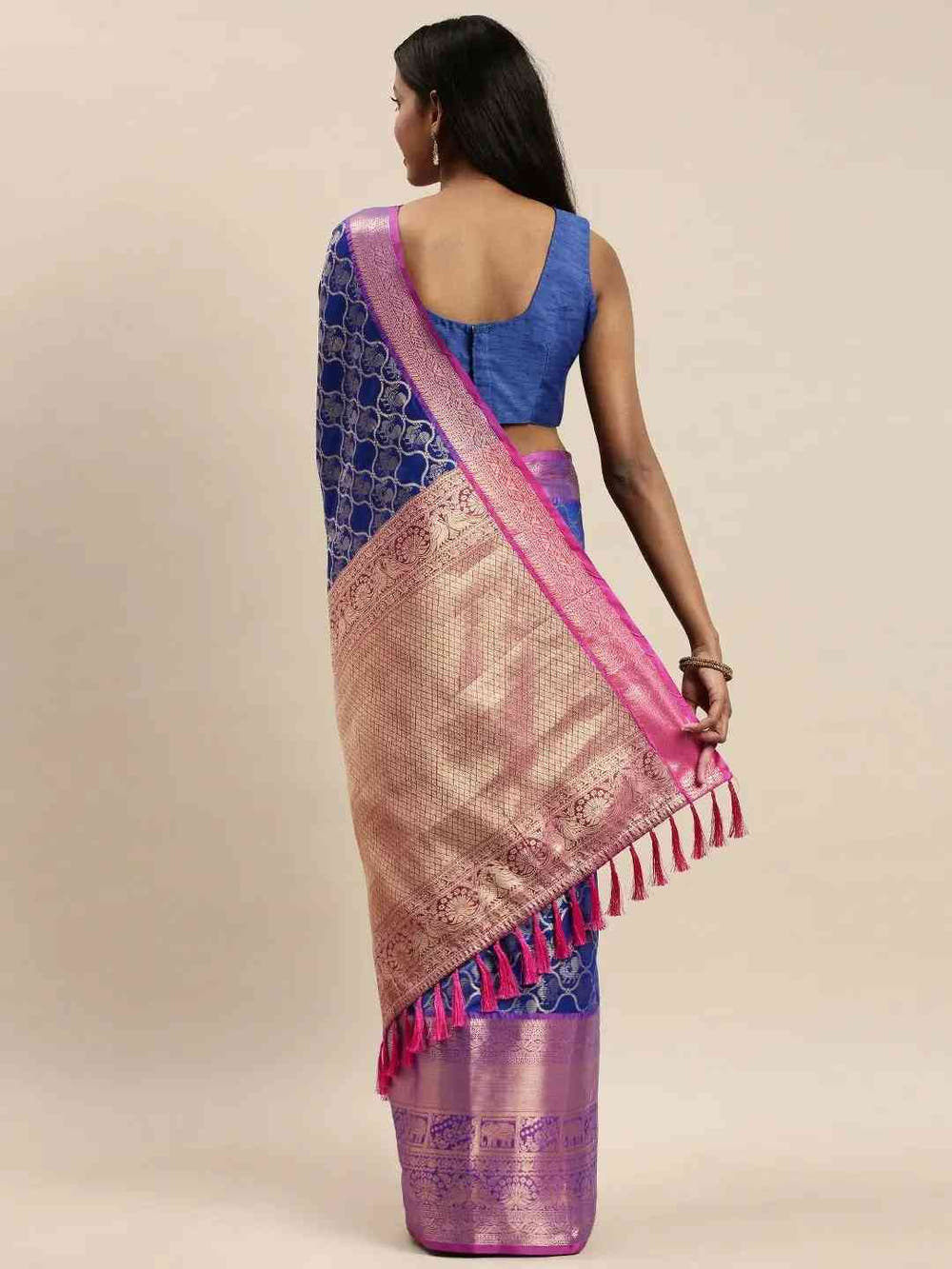 Soft Silk Royal Blue Colour Kanjivaaram Traditional Wear Saree