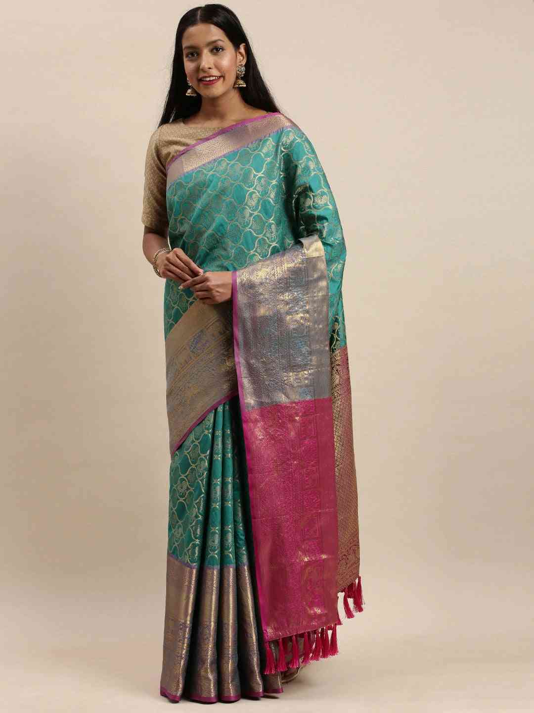Soft Silk Rama Colour Kanjivaaram Traditional Wear Saree