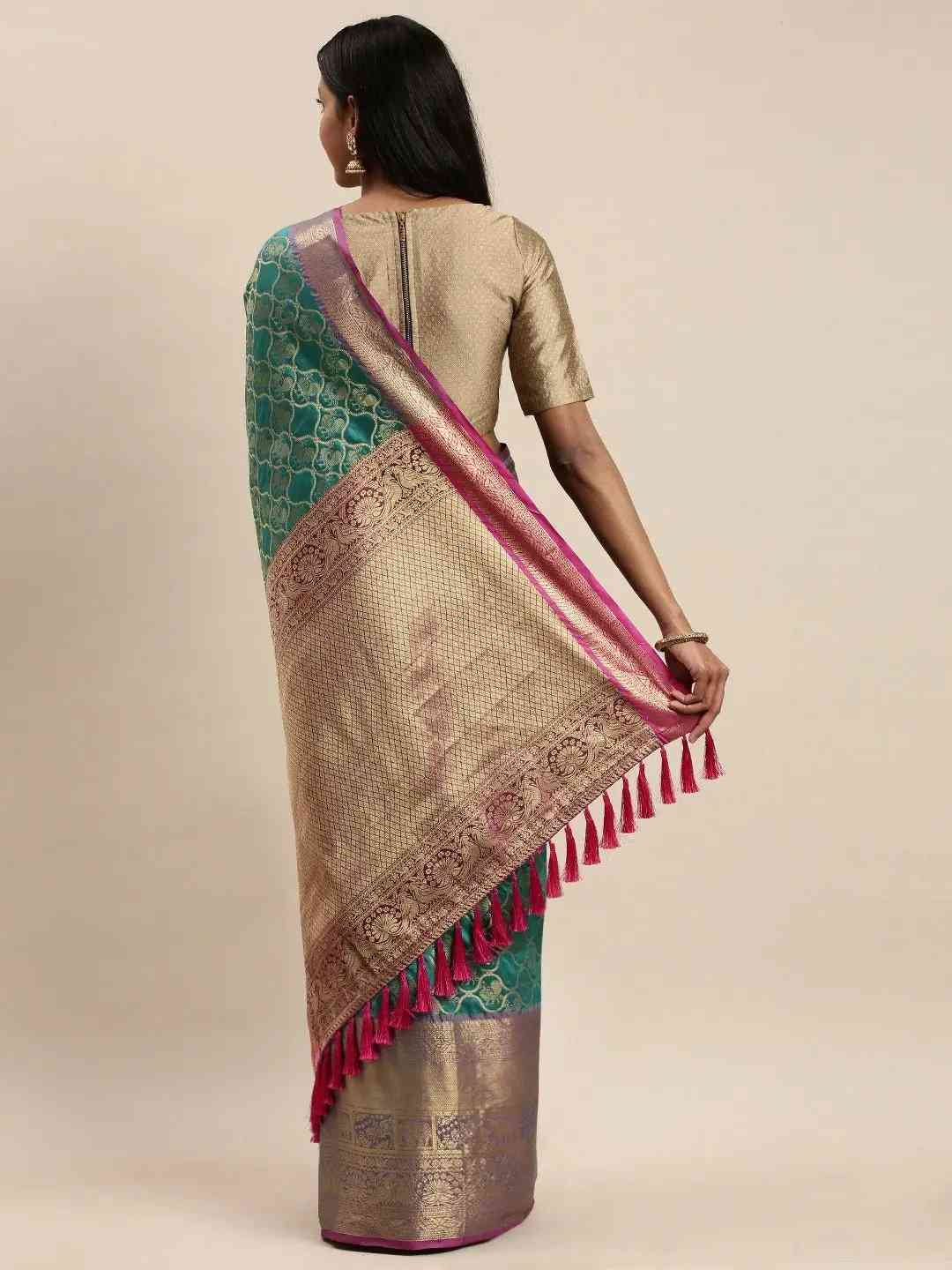 Soft Silk Rama Colour Kanjivaaram Traditional Wear Saree