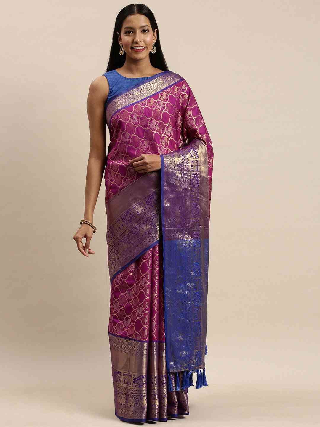Soft Silk Wine Colour Kanjivaaram Traditional Wear Saree