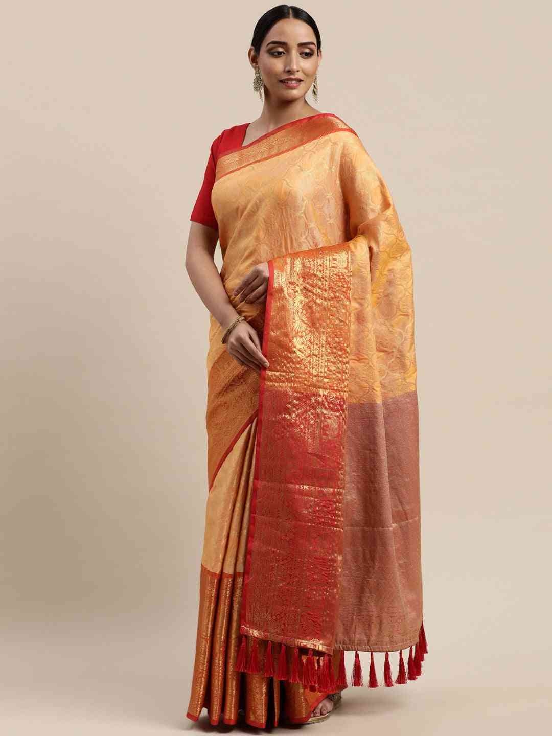 Soft Silk Yellow Colour Kanjivaaram Traditional Wear Saree