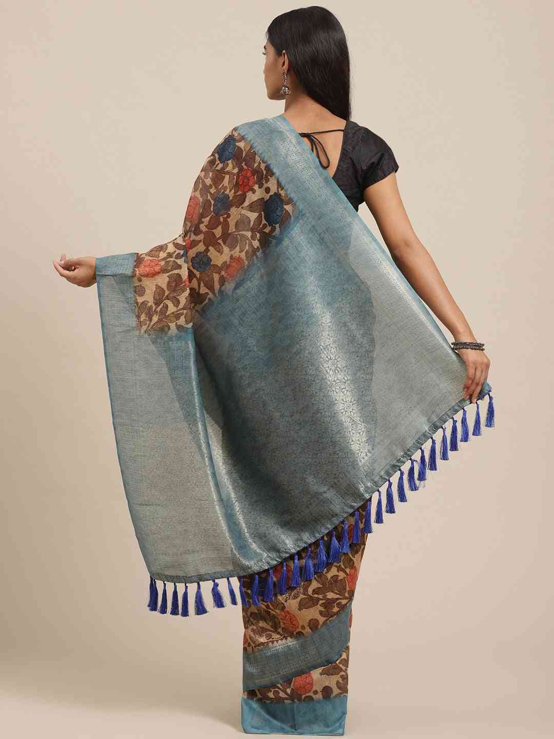 Peach Colour Slub Cotton Digital Print Saree