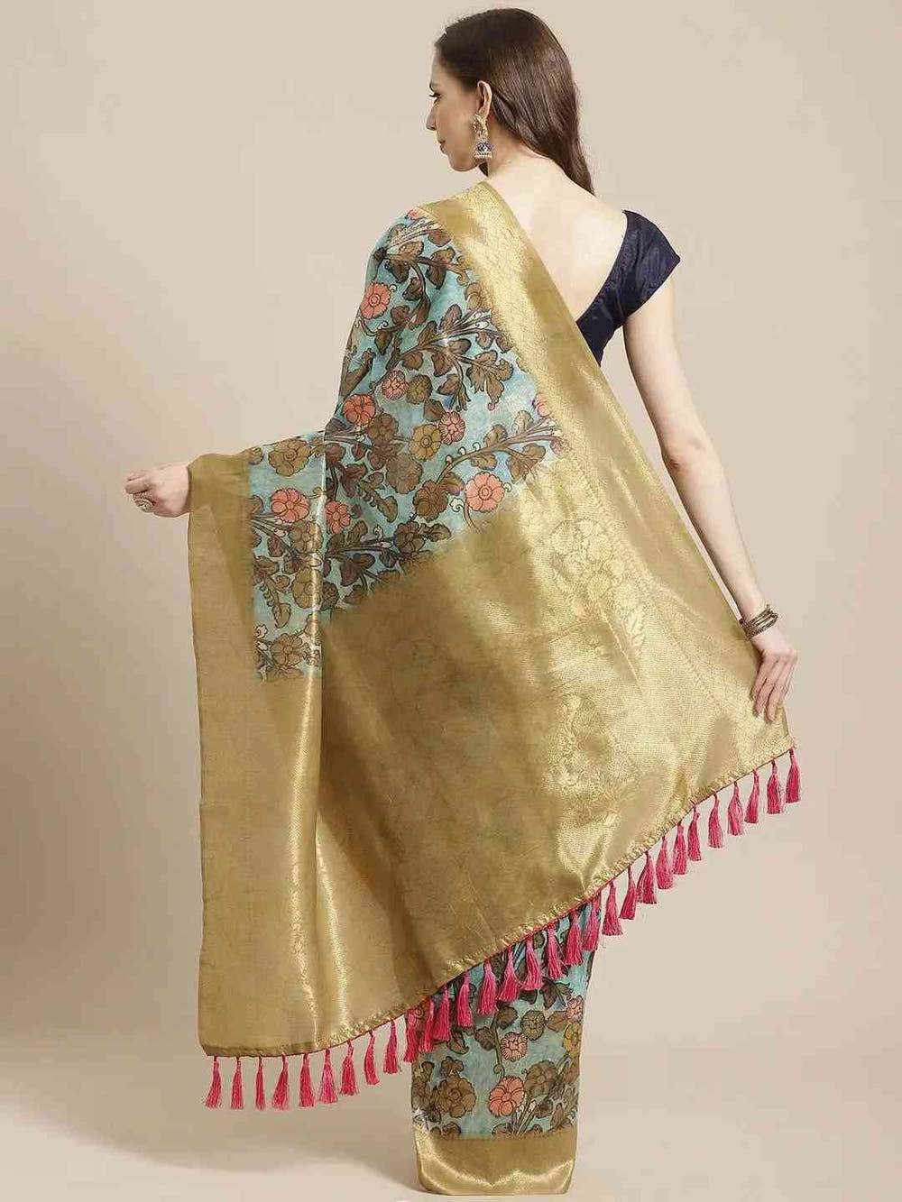 Green Colour Slub Cotton Digital Print Saree