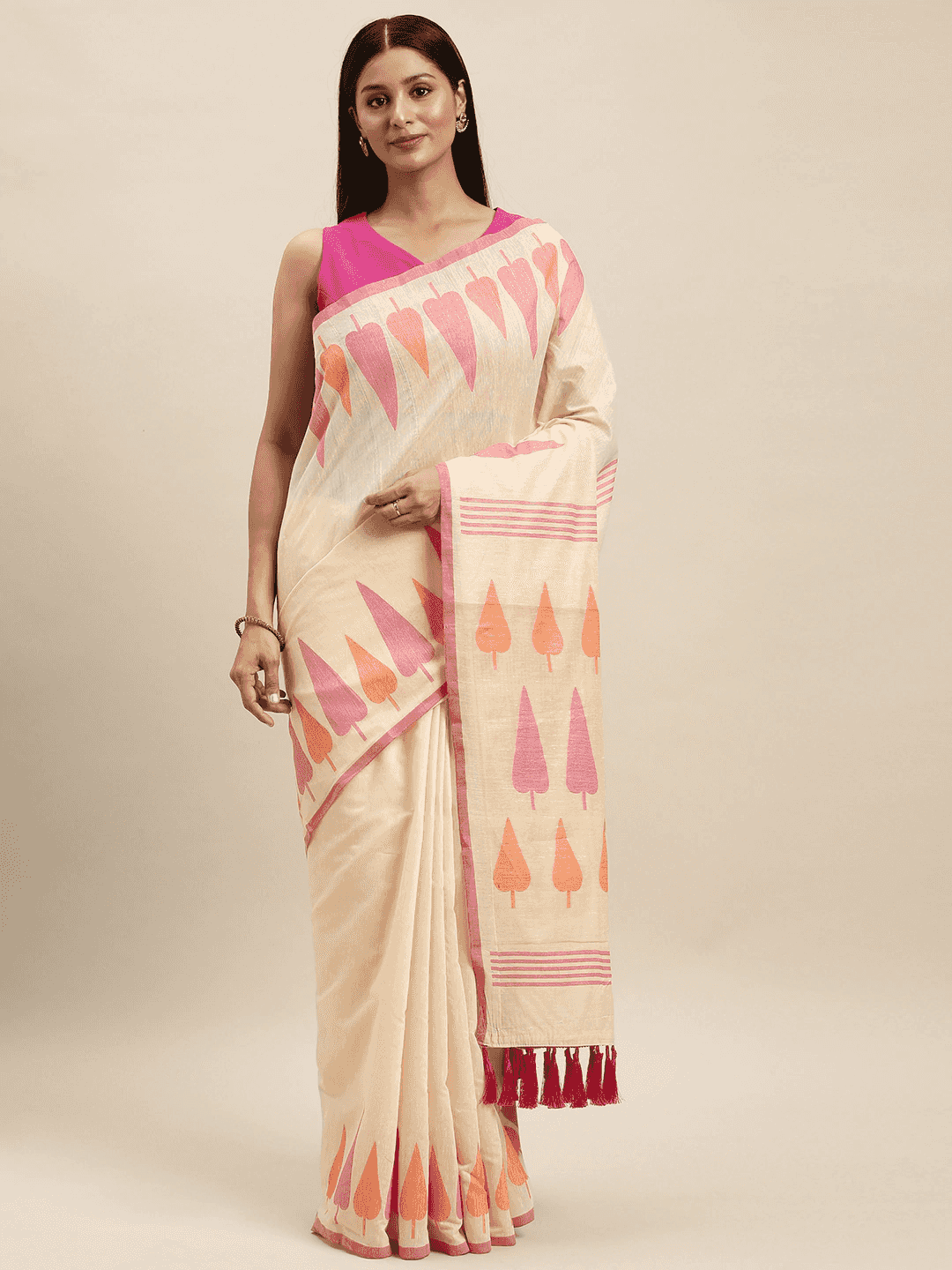 Beige Colour Cotton Silk Minakari Weaving Saree