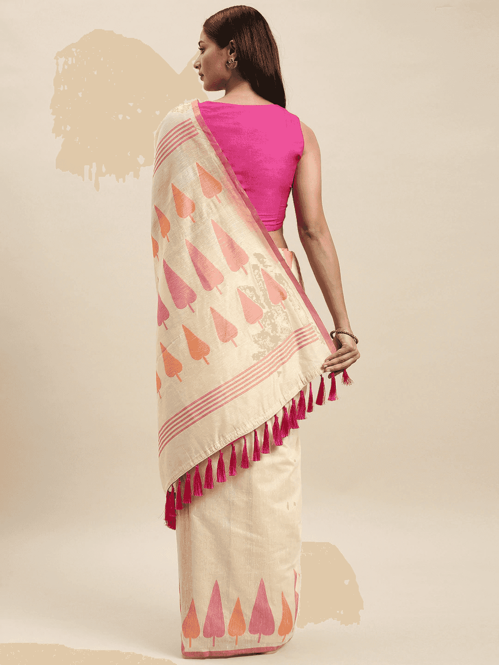Beige Colour Cotton Silk Minakari Weaving Saree