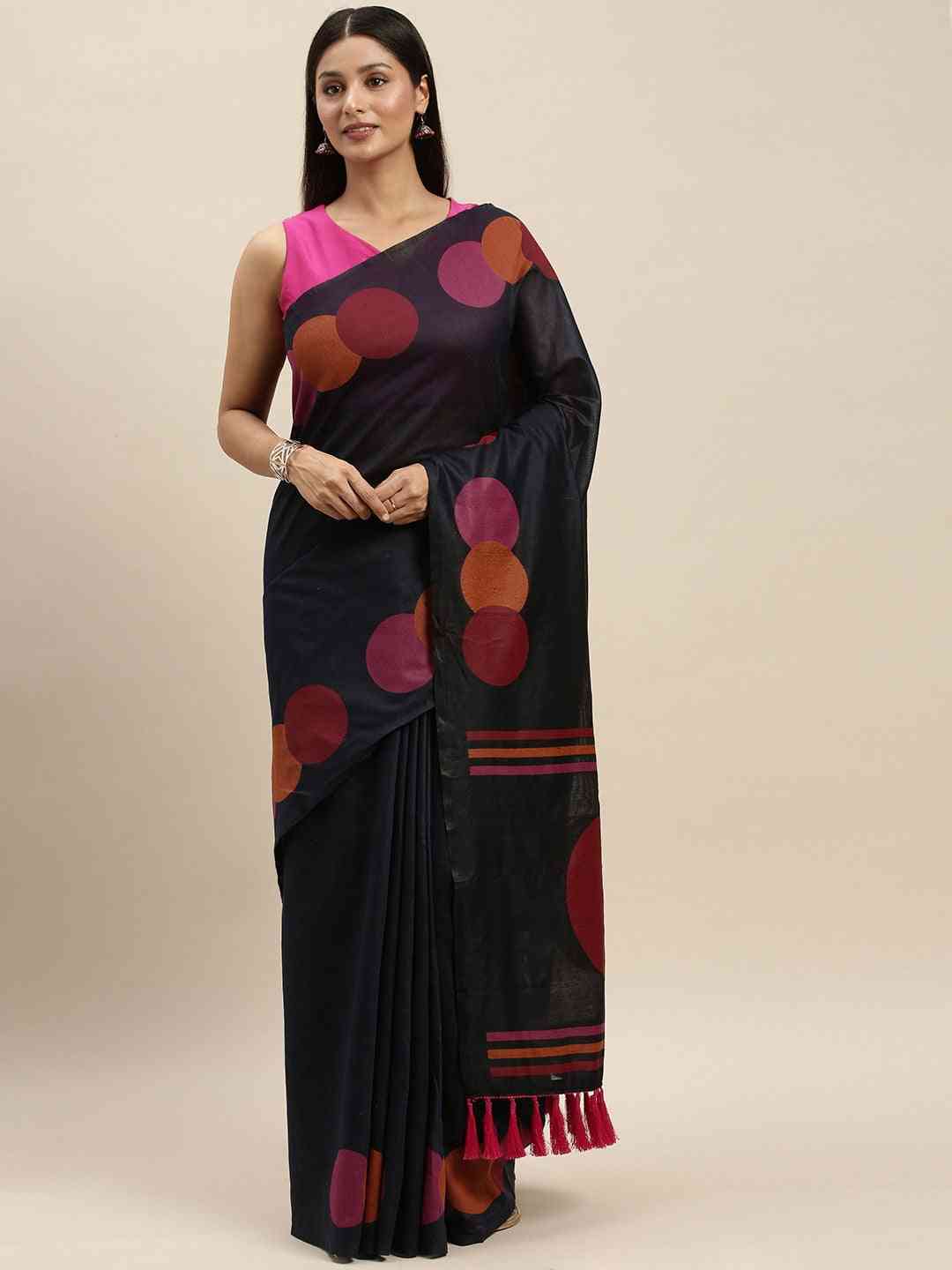 Cotton Silk Black Colour Resham Minakari Weaving Saree