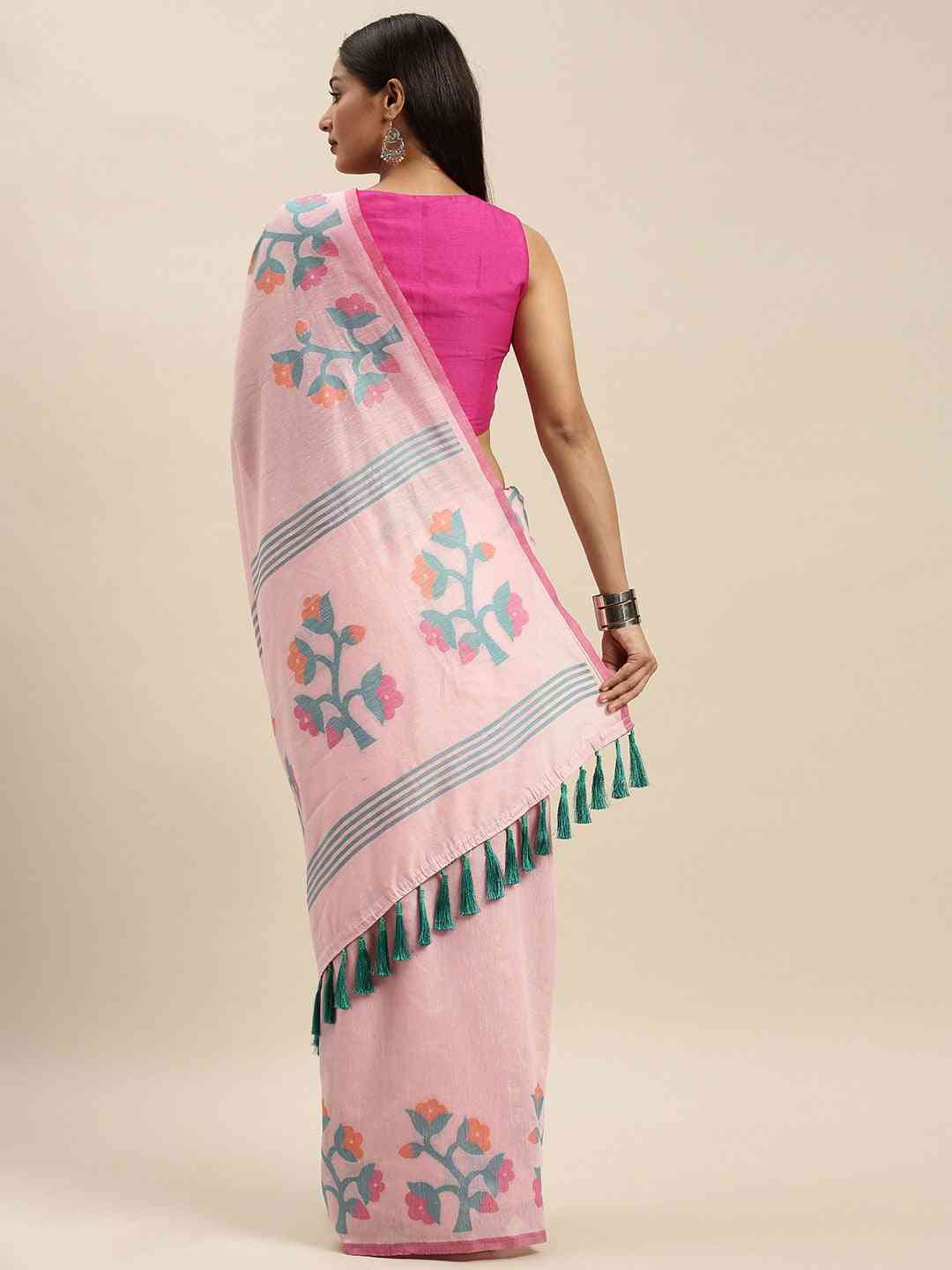 Pink Colour Cotton Silk Resham Minakari Weaving Saree