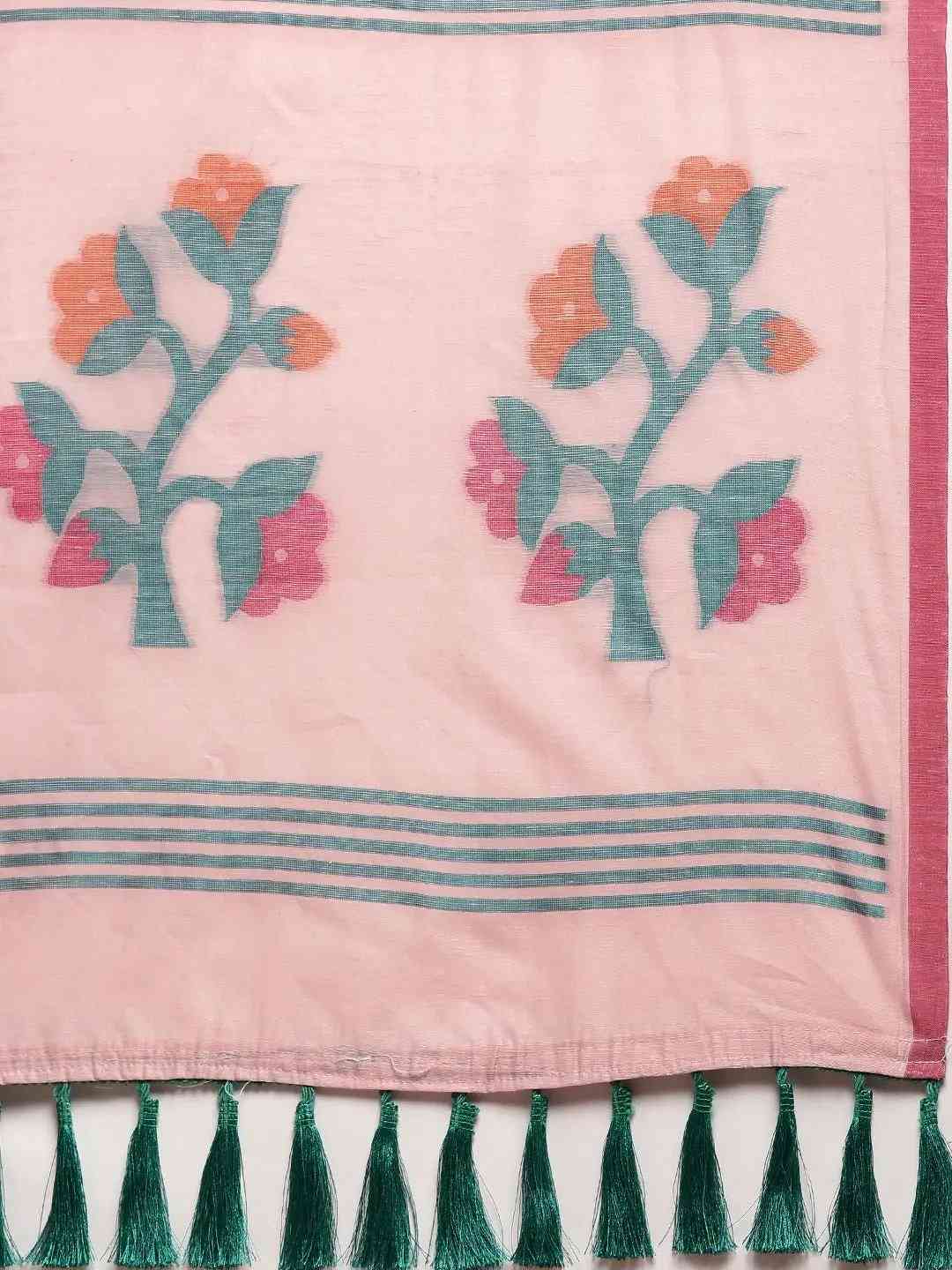 Pink Colour Cotton Silk Resham Minakari Weaving Saree