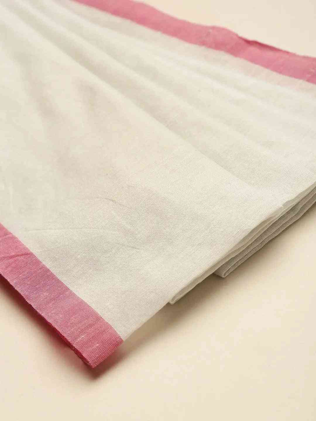 White Colour Cotton Silk Resham Minakari Weaving Saree
