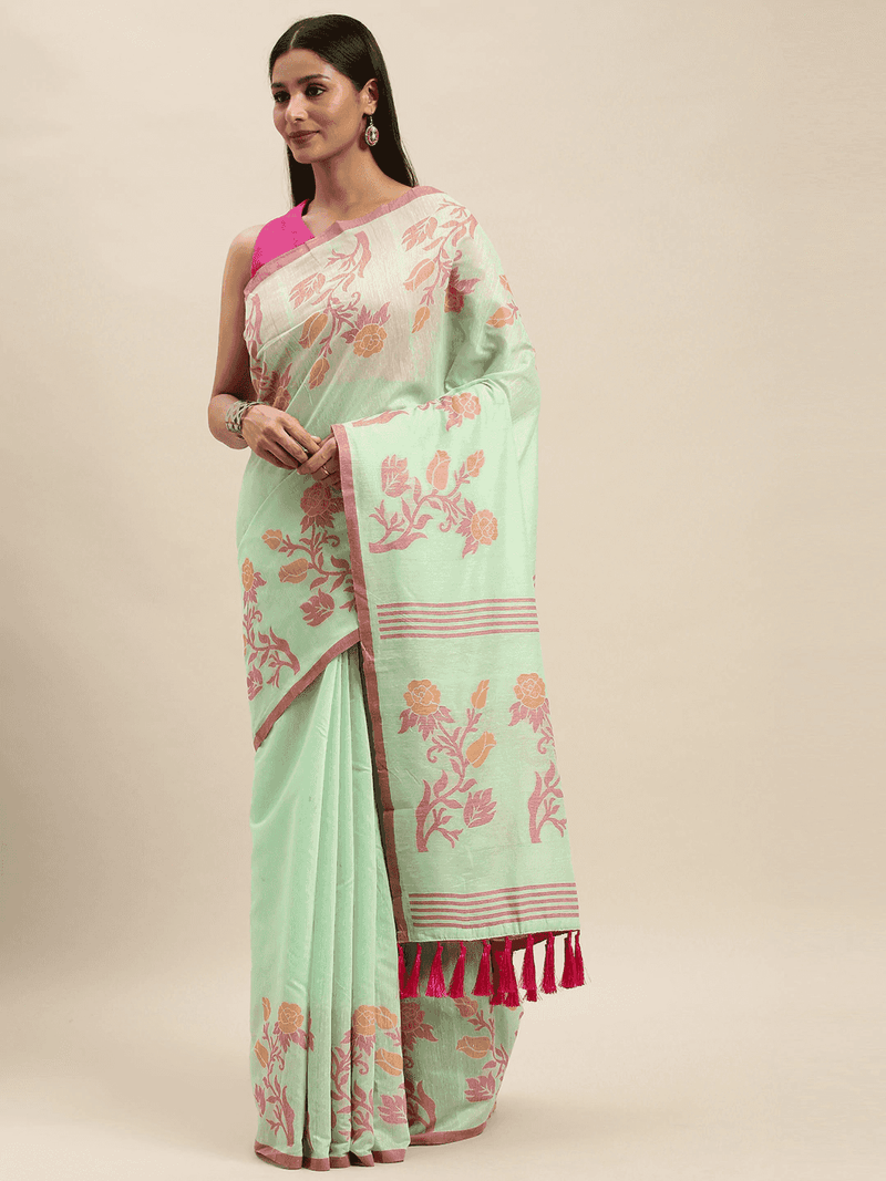 Trending Cotton Silk Resham Minakari Weaving Festive Wear Saree