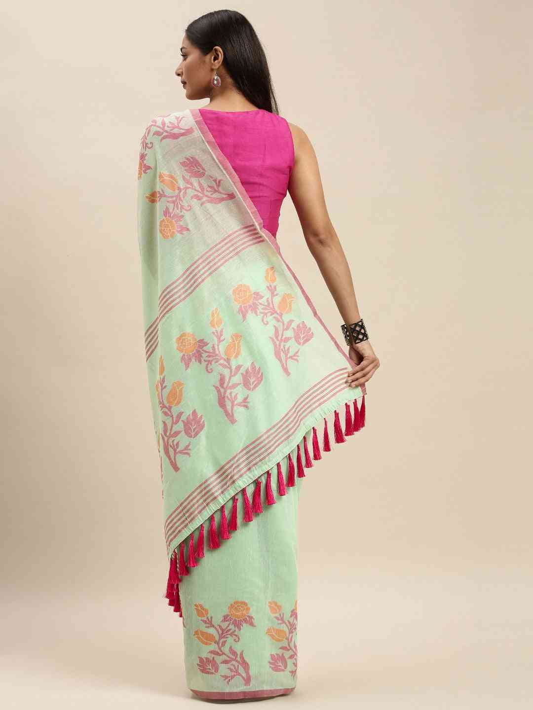 Trending Cotton Silk Resham Minakari Weaving Festive Wear Saree