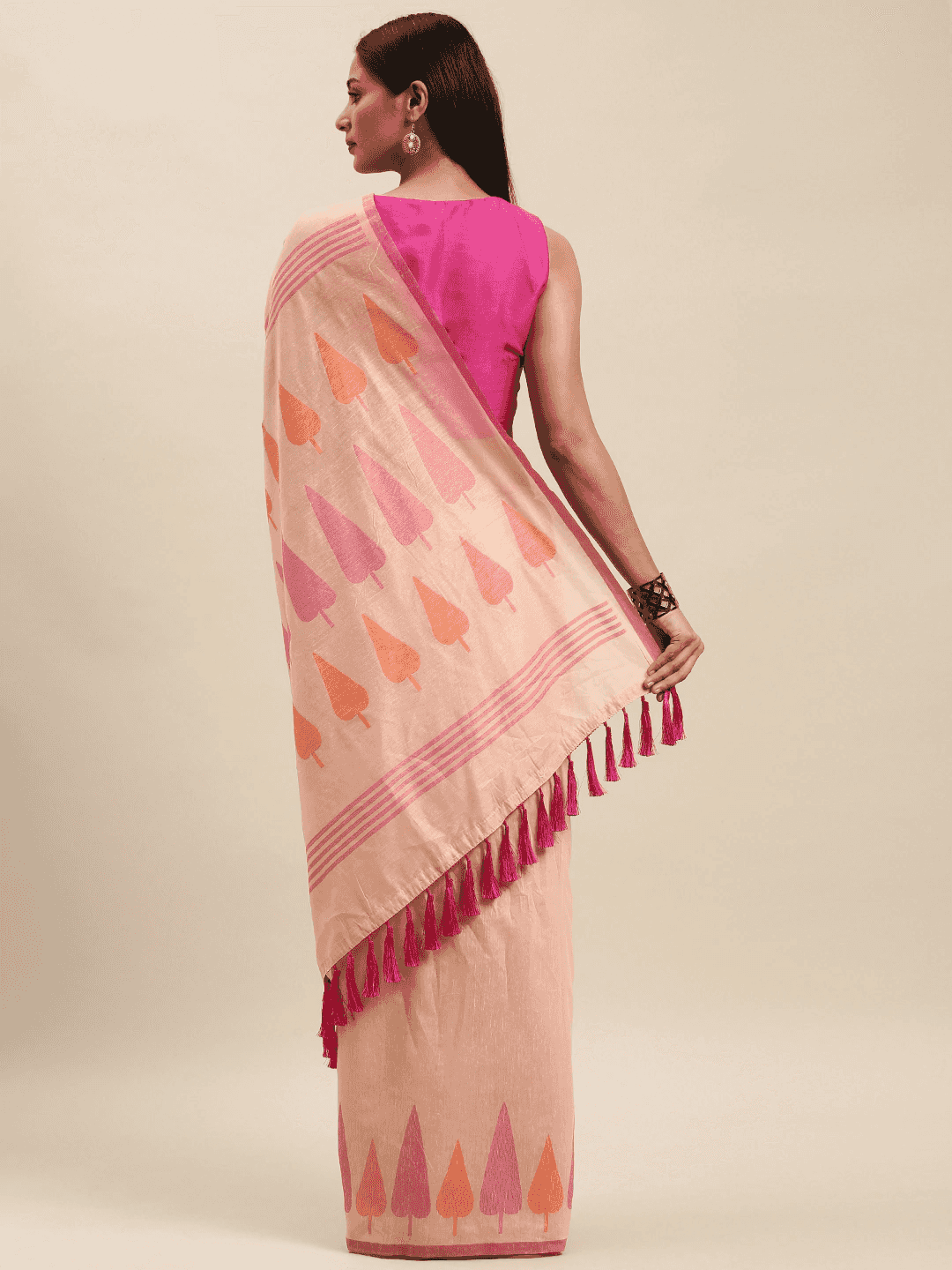 Peach Colour Cotton Silk Resham Minakari Weaving Saree