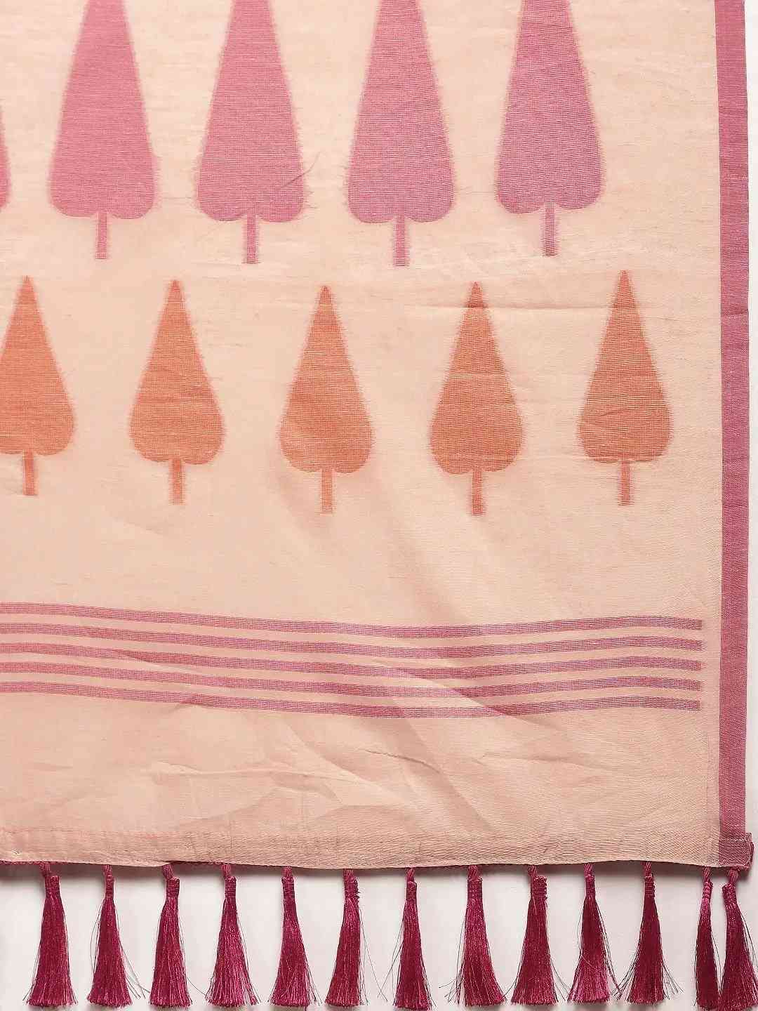 Peach Colour Cotton Silk Resham Minakari Weaving Saree