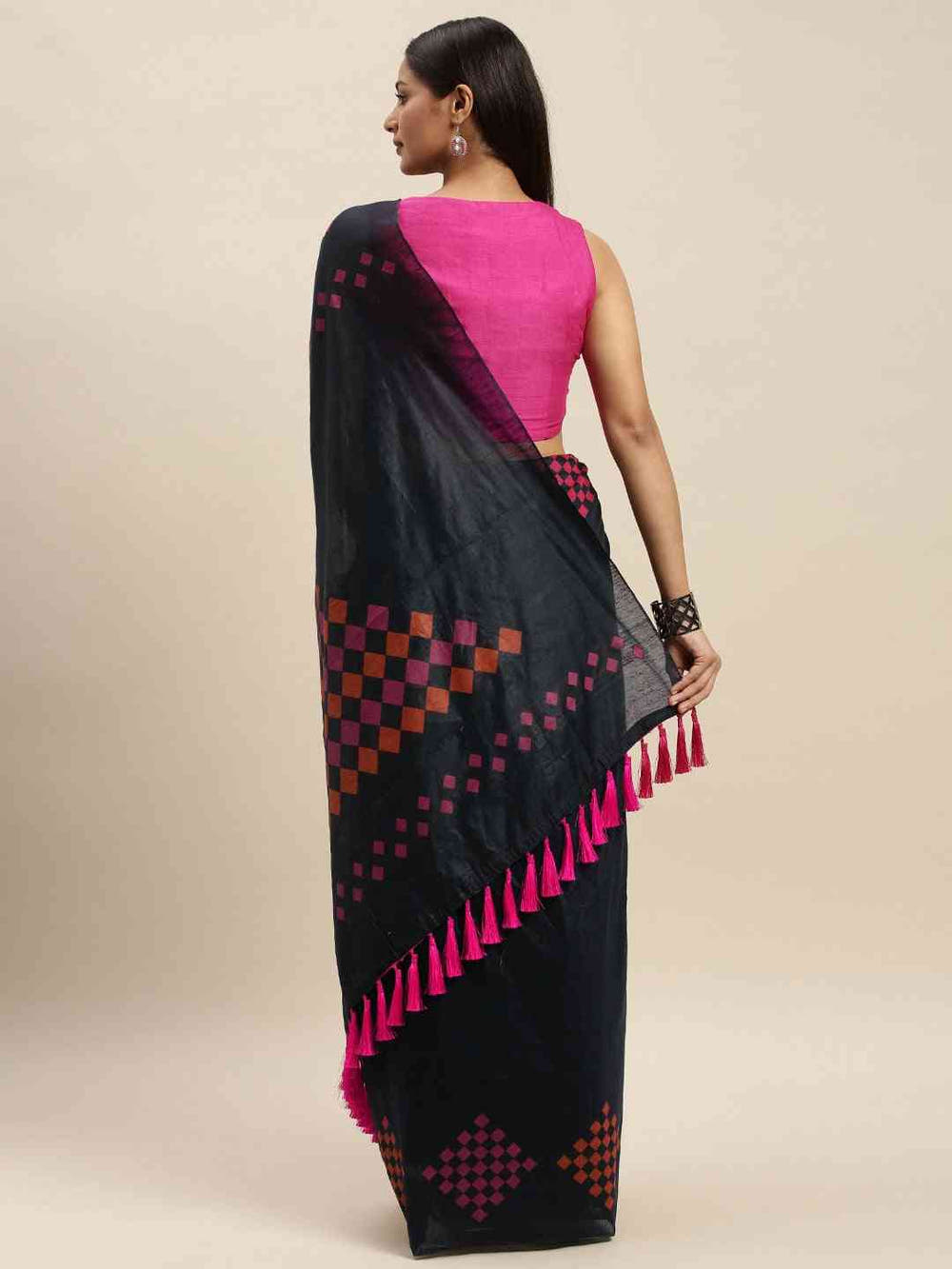 Black Colour Cotton Silk Resham Minakari Weaving Saree