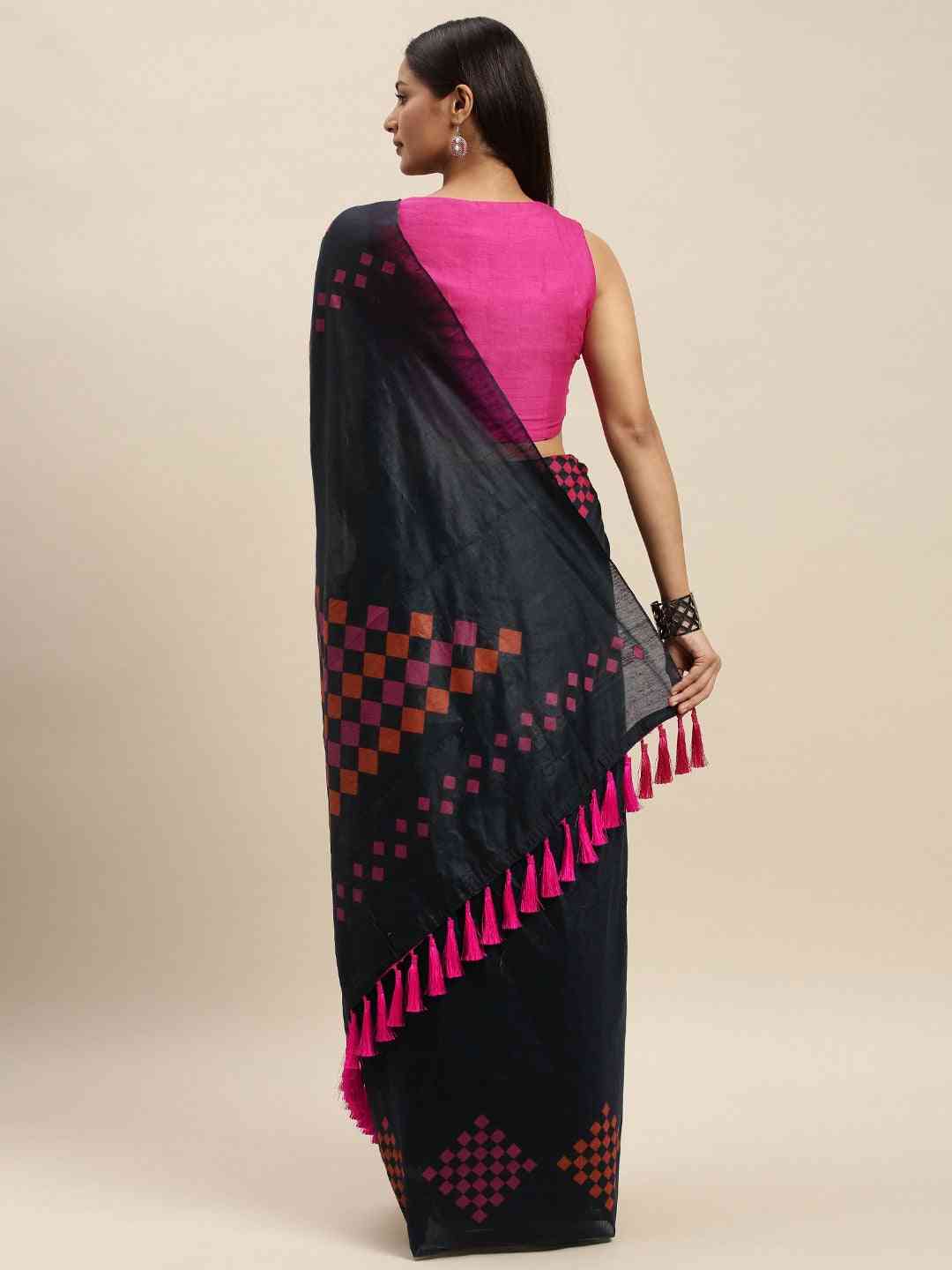Black Colour Cotton Silk Resham Minakari Weaving Saree