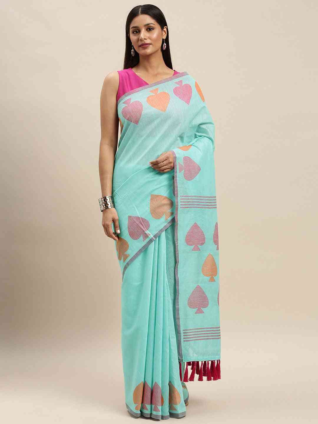 Sky Blue Cotton Silk Resham Minakari Weaving Saree
