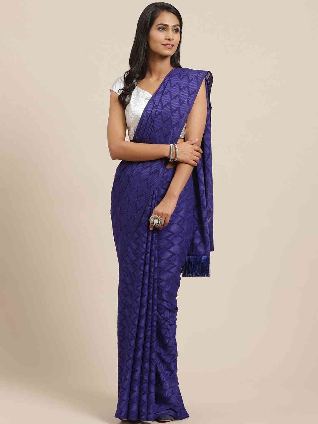 Pure Soft Navy Colour Georgette Self Weaving Party Wear Saree