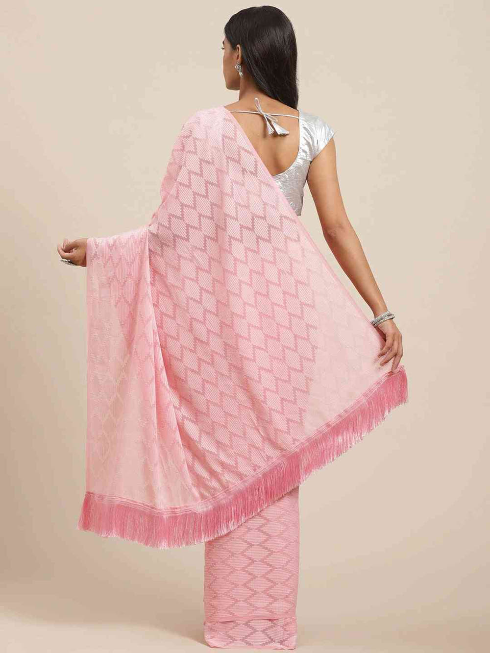 Pure Soft Pink Colour Georgette Self Weaving Party Wear Saree