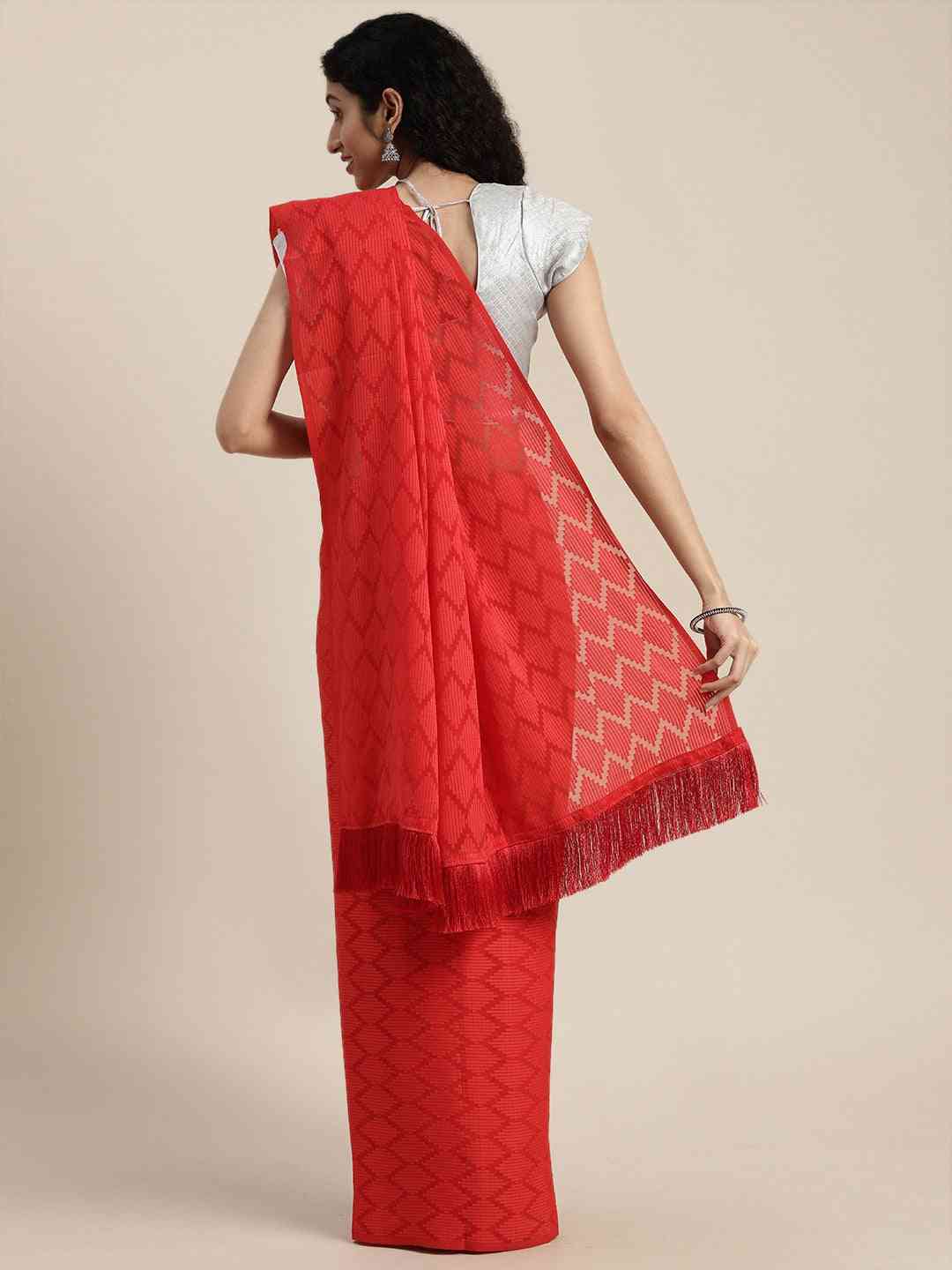 Pure Soft Red Colour Georgette Self Weaving Party Wear Saree
