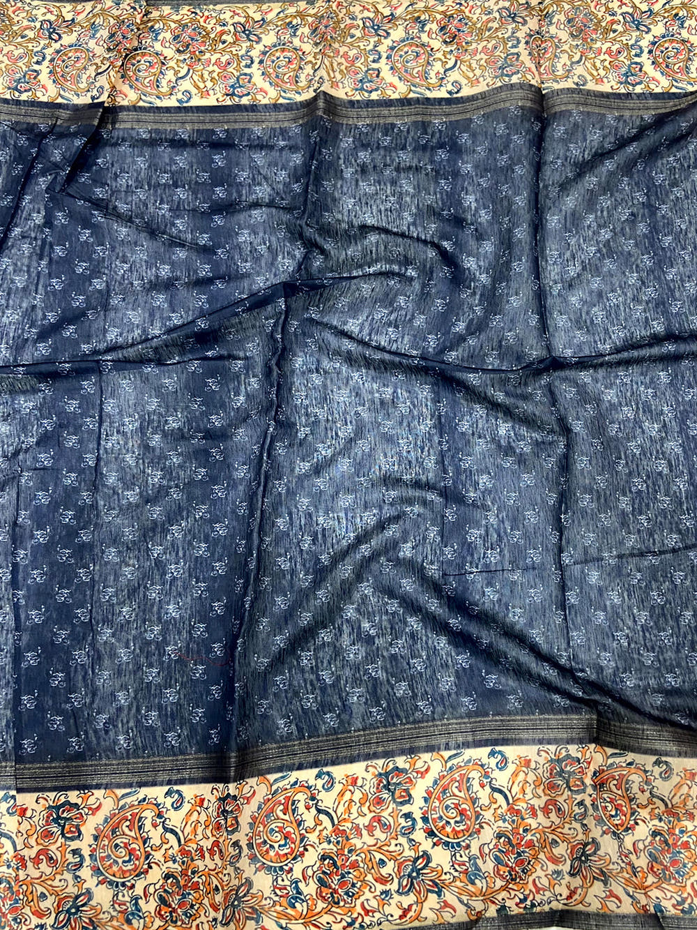 Navy Chanderi Phulkari Floral Digital Print Saree