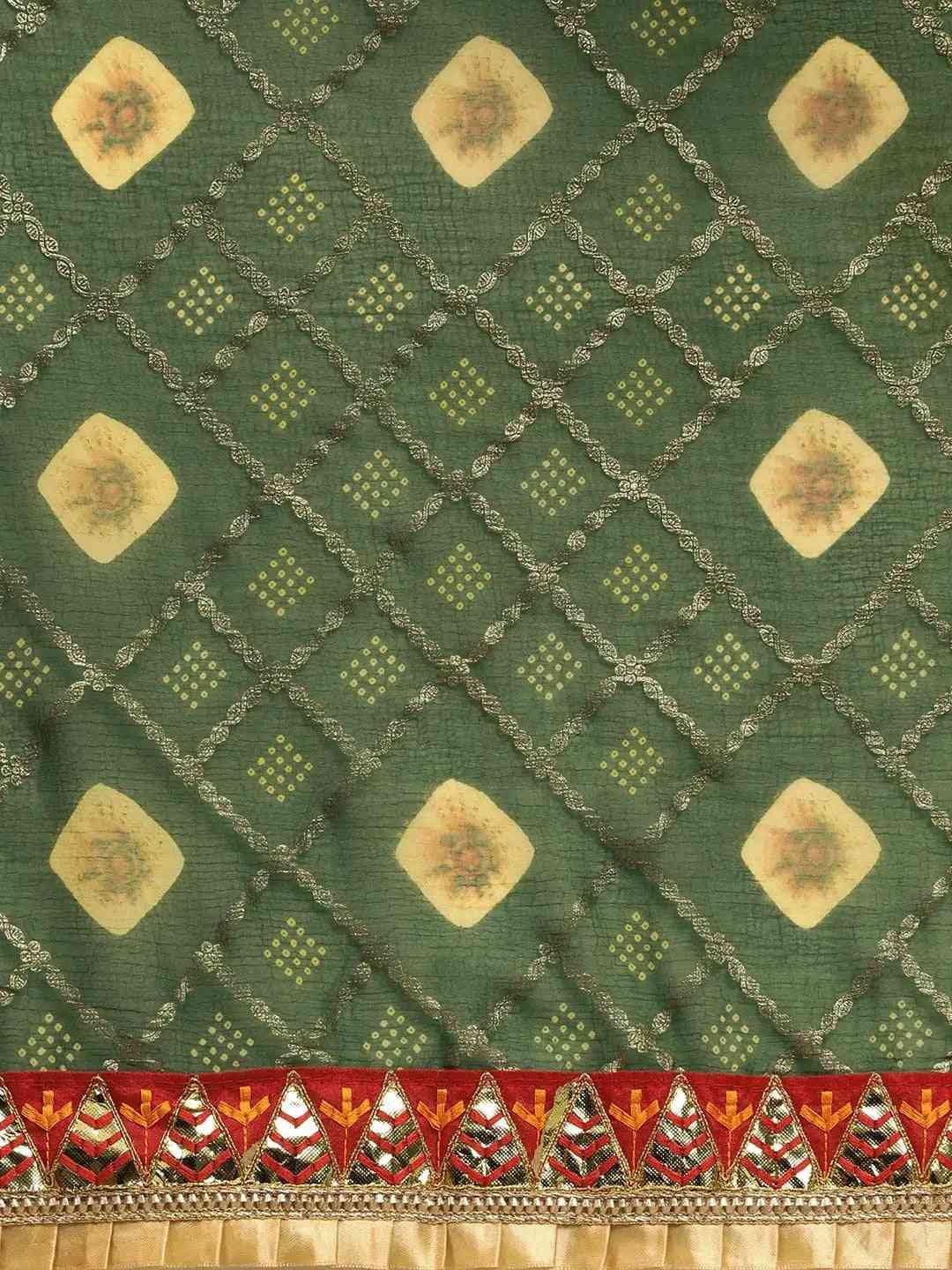 Poly Chiffon Pure Foil & Bandhej Print Green Colour Saree