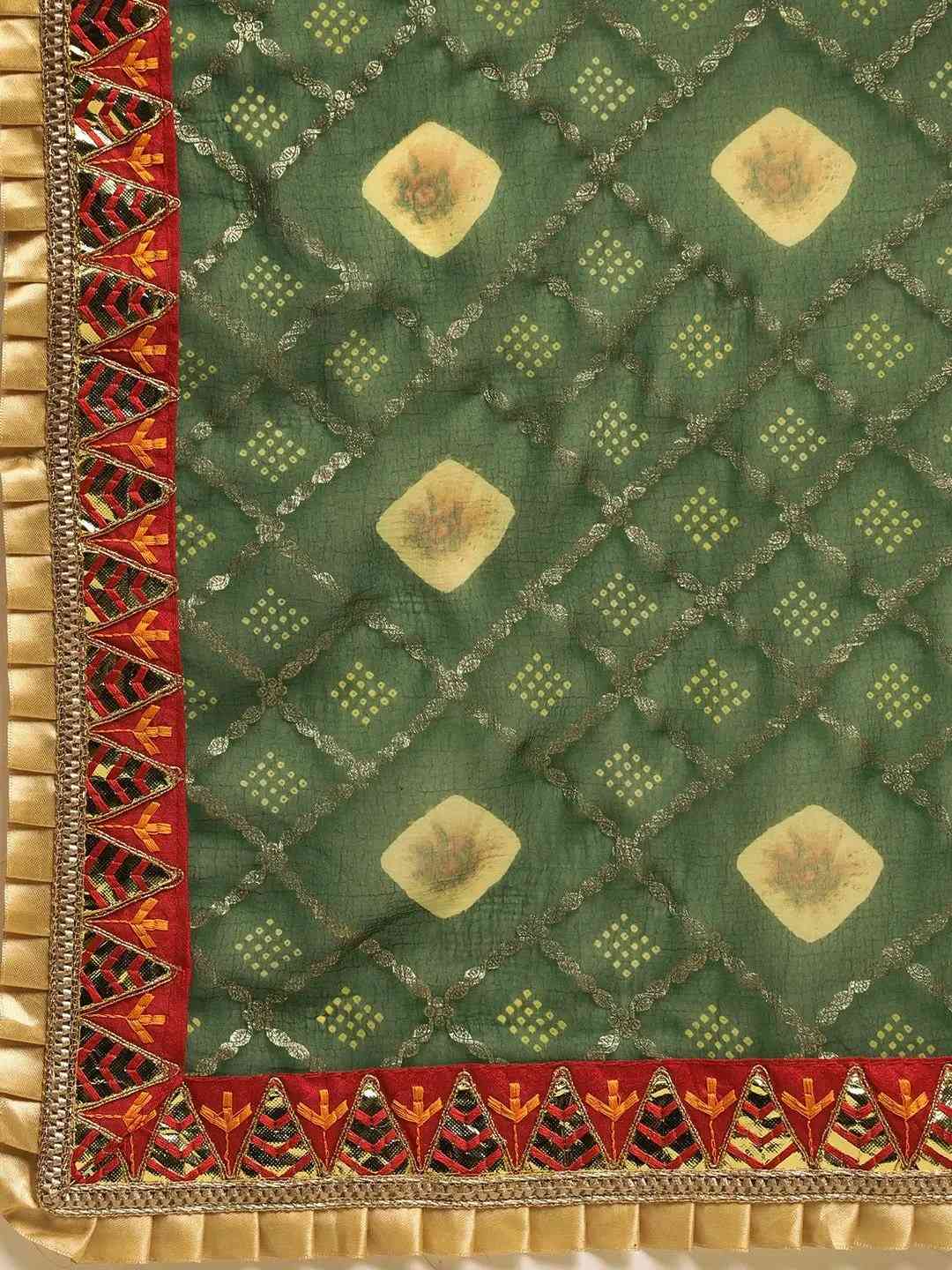Poly Chiffon Pure Foil & Bandhej Print Green Colour Saree