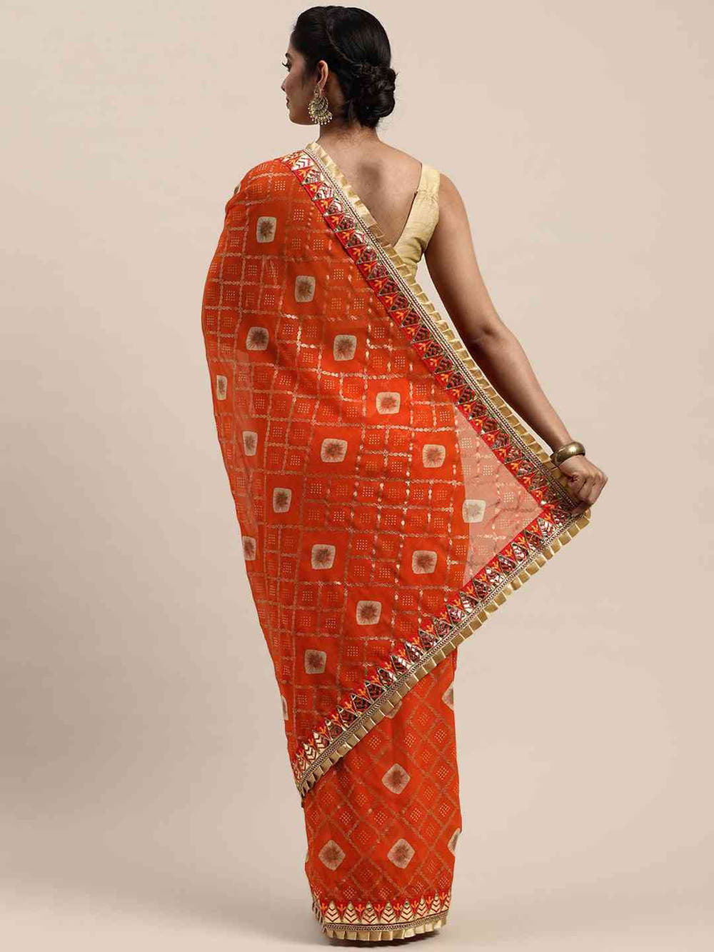 Poly Chiffon Pure Foil & Bandhej Print Lace Border Saree