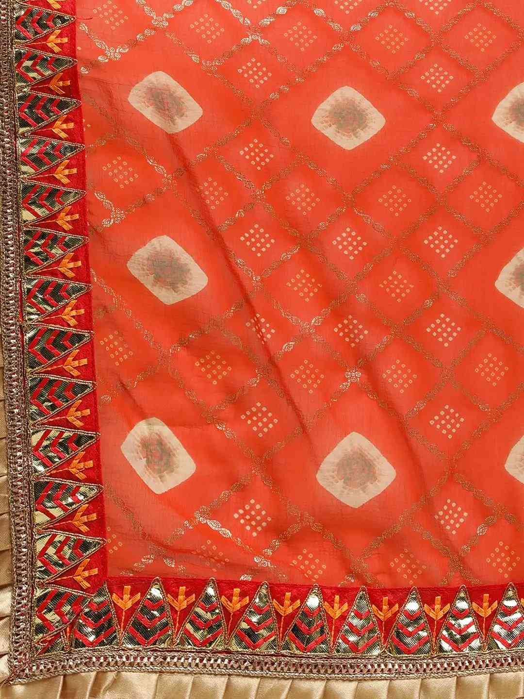 Poly Chiffon Pure Foil & Bandhej Print Lace Border Saree