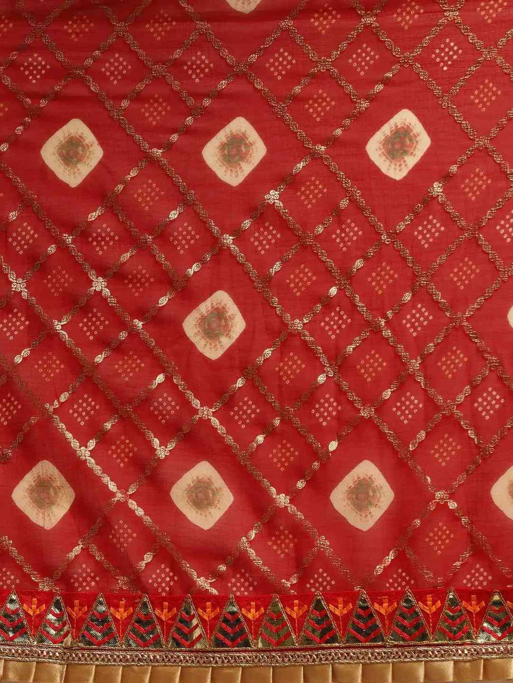 Poly Chiffon Pure Foil Print & Bandhej Print Red Colour Saree