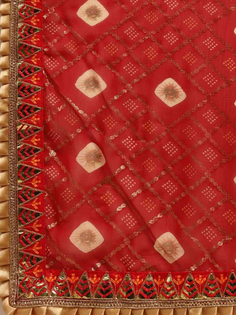 Poly Chiffon Pure Foil Print & Bandhej Print Red Colour Saree